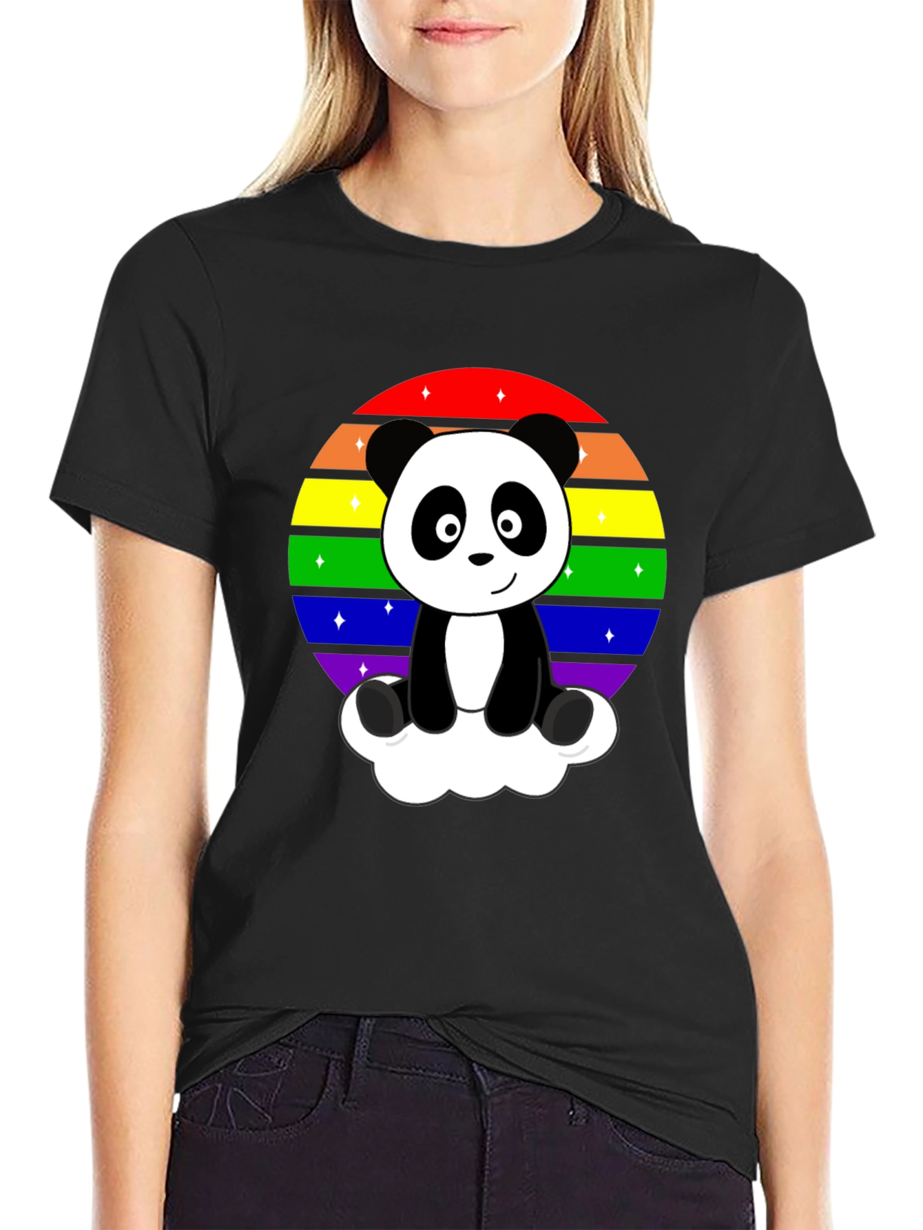 Black Rainbow Panda Graphic Tee view 2