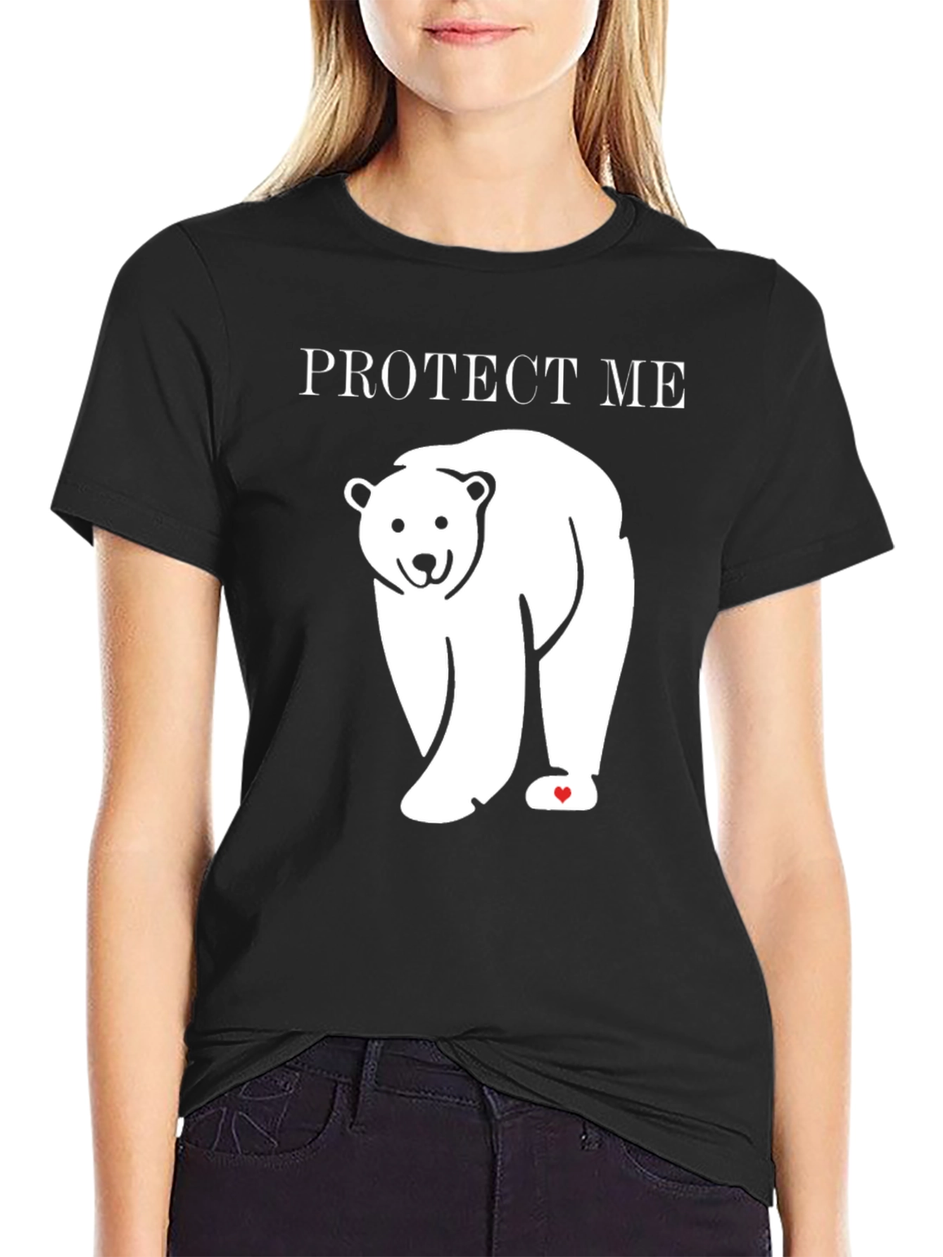 Black Protect Me Polar Bear Graphic Tee - Eco Awareness T-Shirt view 2