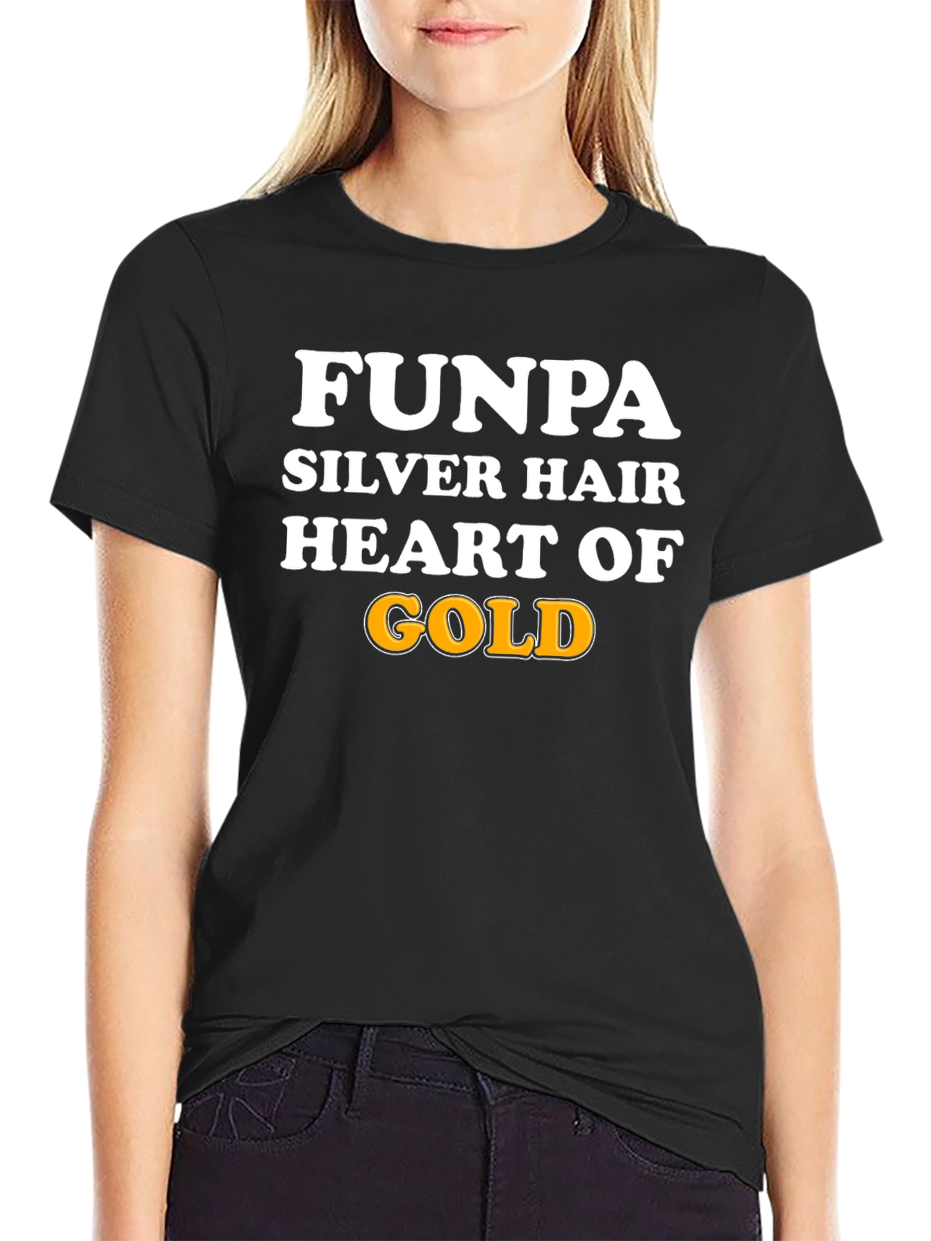 Black FUNPA Silver Hair Heart of Gold Graphic T-Shirt view 2