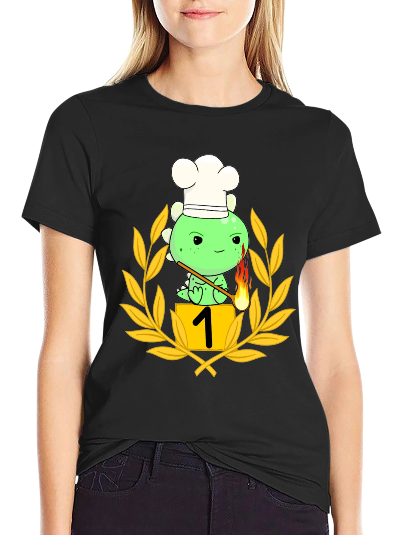 Black Chef Dino T-Shirt - Culinary Champion view 2