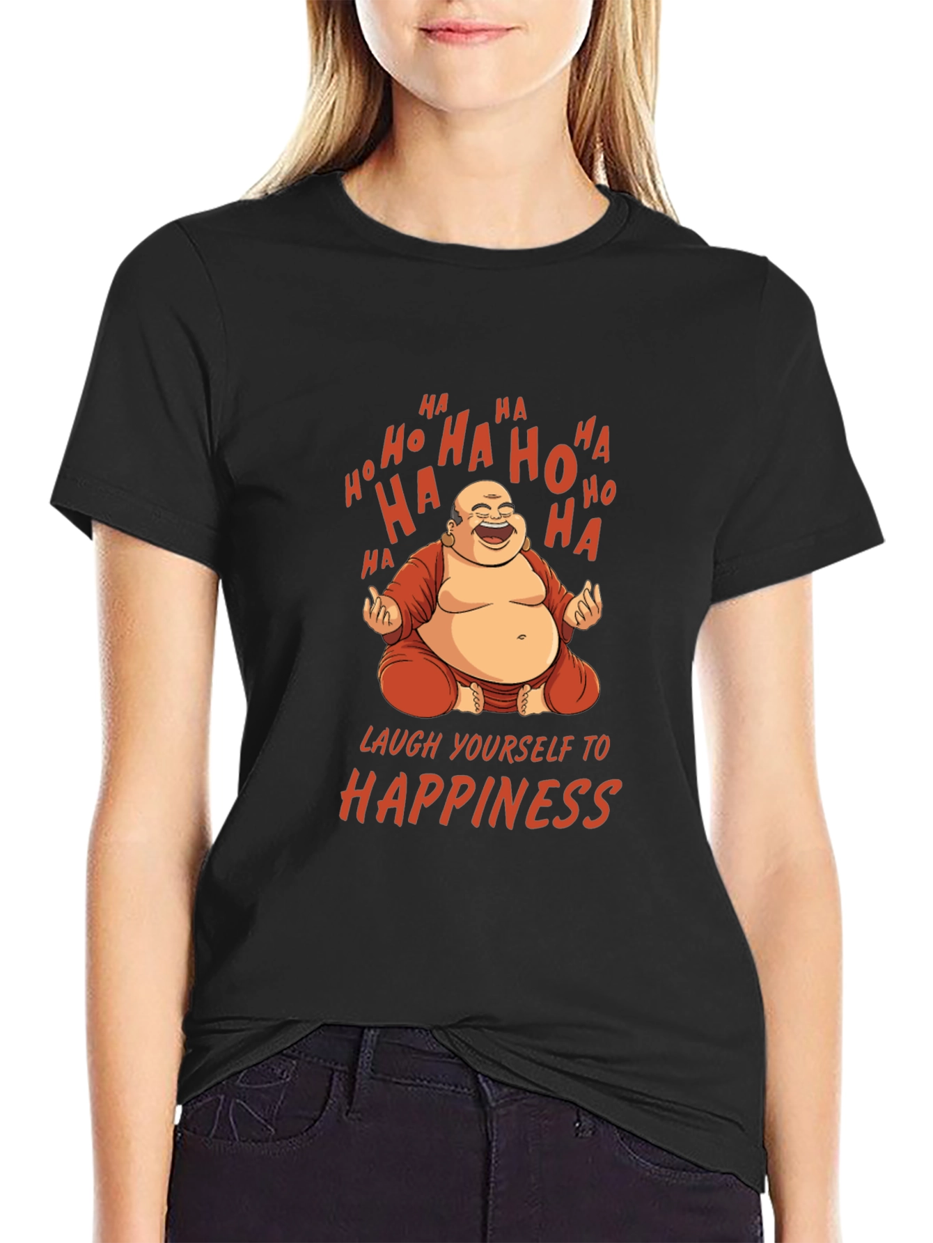 Black Laughing Buddha Graphic Tee - 'Happiness' view 2