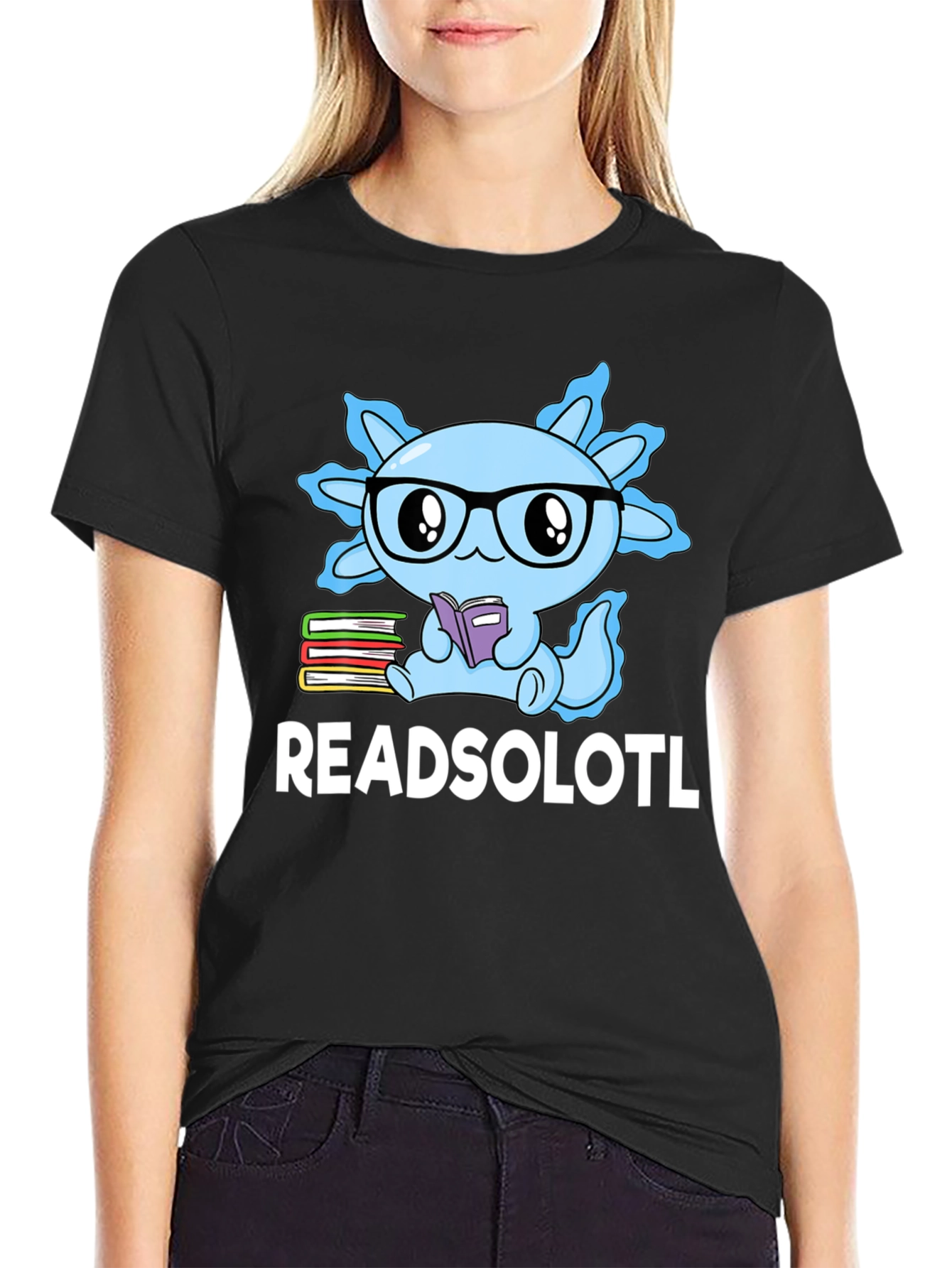Black Readsolotl T-Shirt - Axolotl Reading Tee view 2