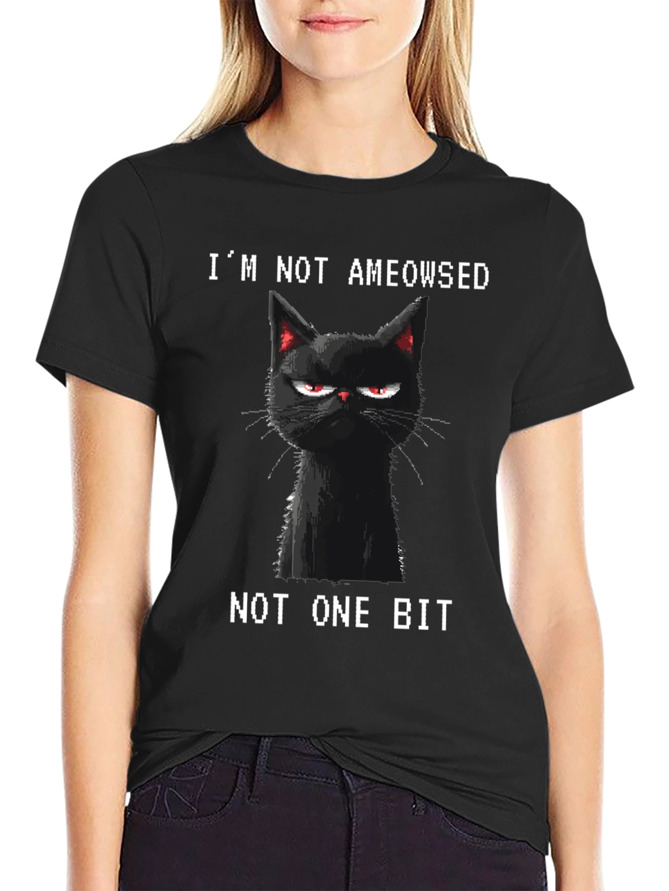 Black Grumpy Cat T-Shirt - I'm Not Ameowsed view 2