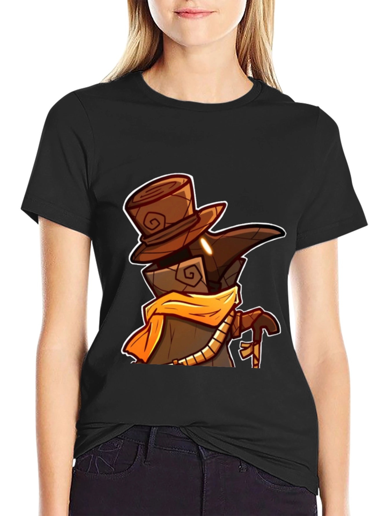 Black Plague Doctor Cartoon Graphic T-Shirt view 2