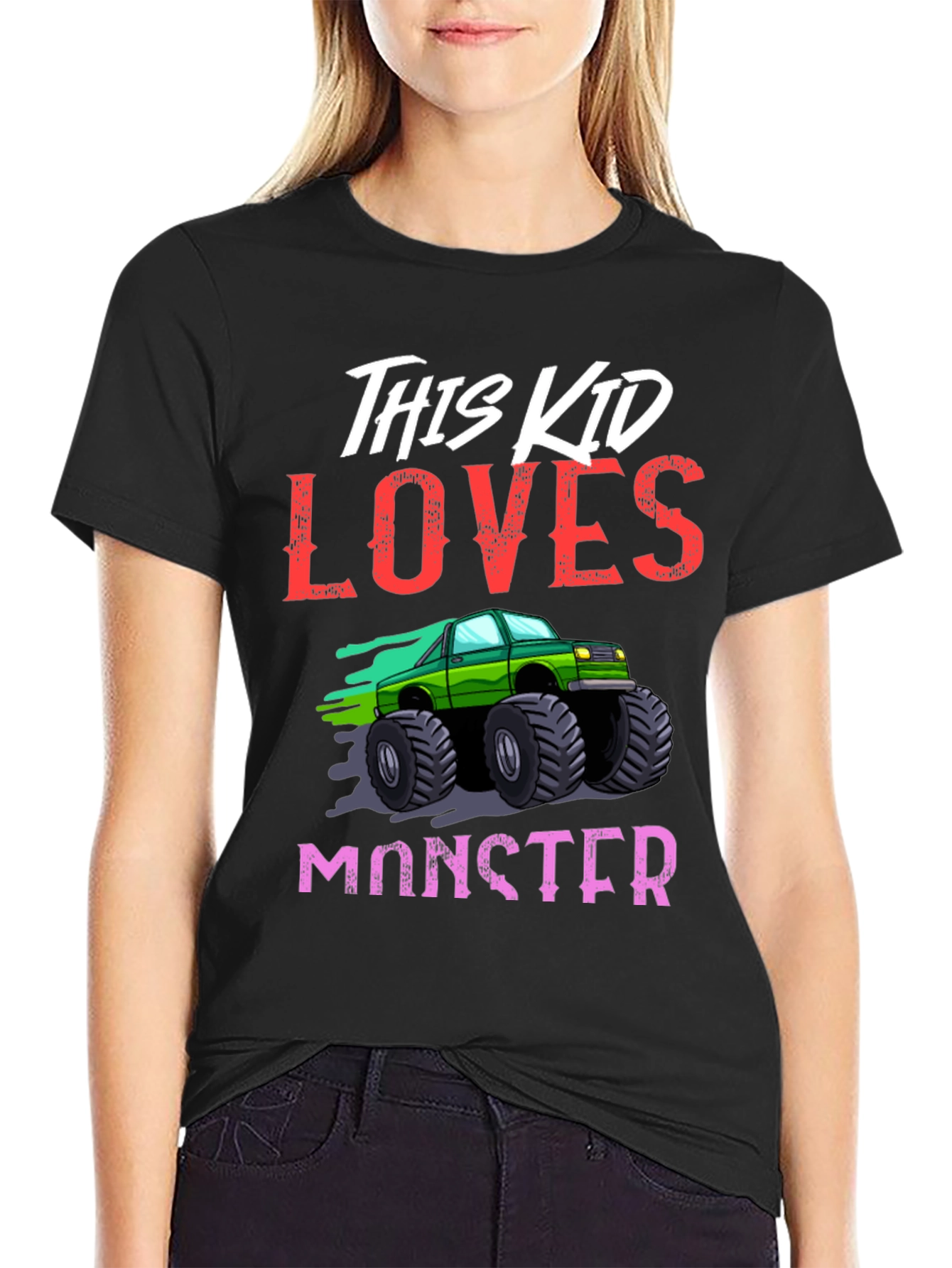 Black This Kid Loves Monster Trucks T-Shirt view 2