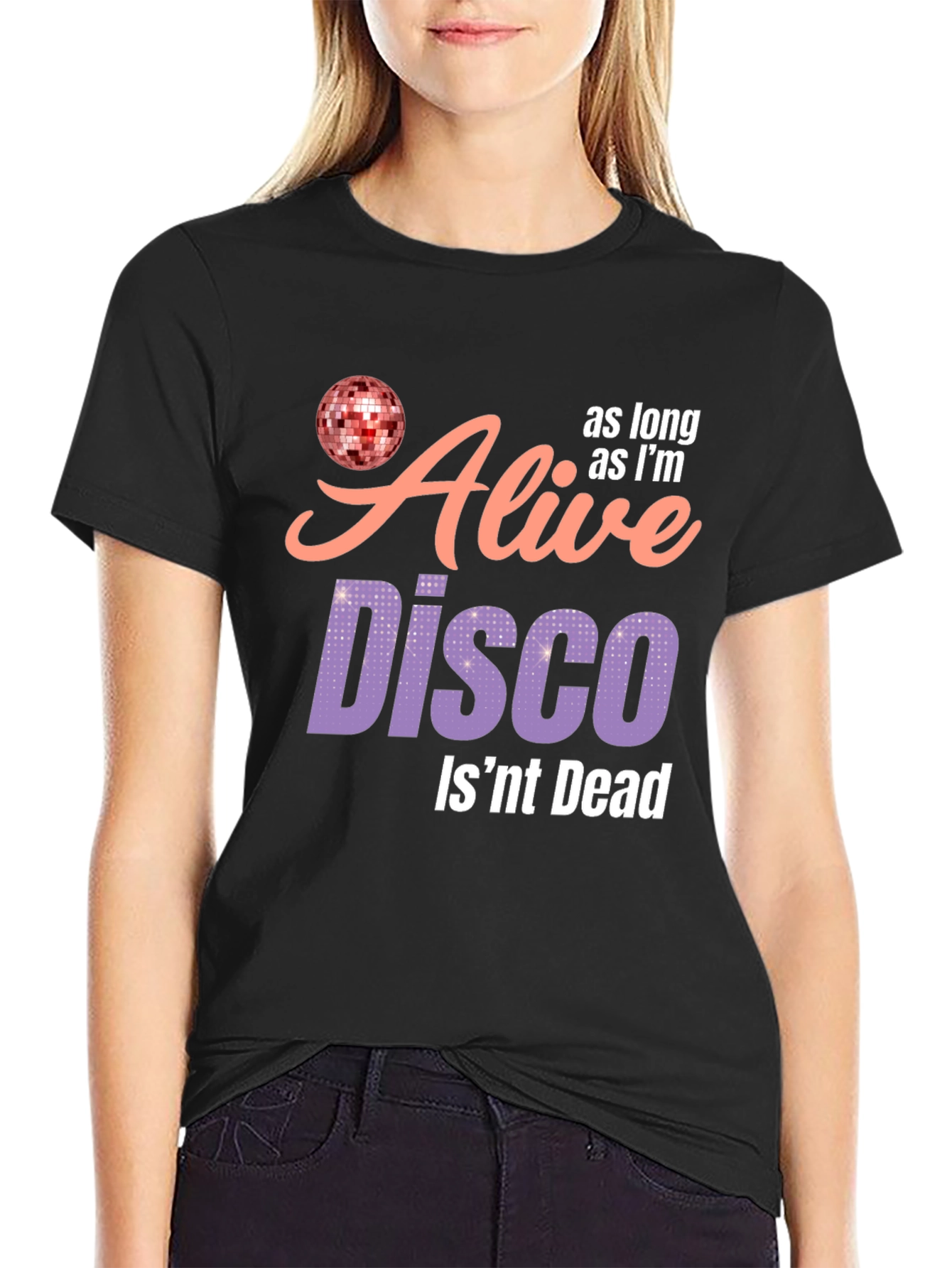 Black Alive Disco T-Shirt - Disco Ball Graphic Tee view 2