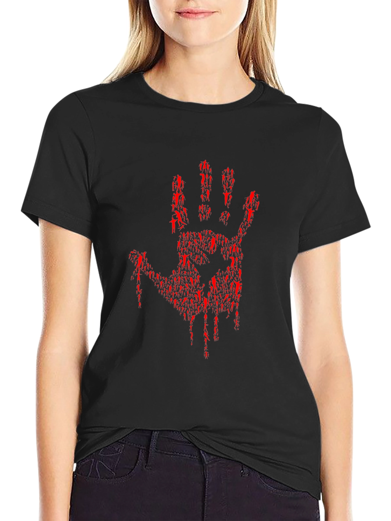 Bloody Hand Print Graphic Tee - Black - 2