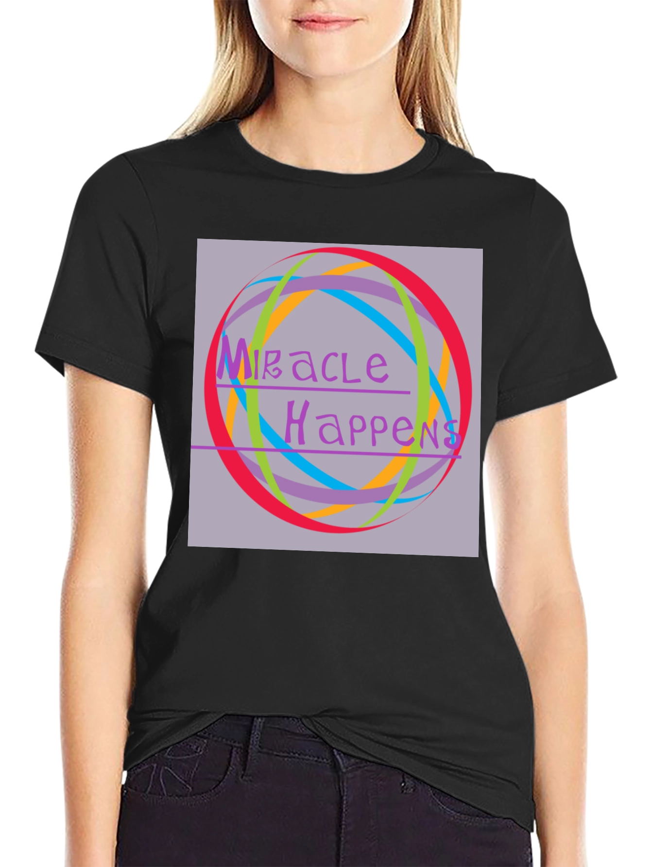 Black Miracle Happens Graphic Tee - Unisex Black T-Shirt view 2