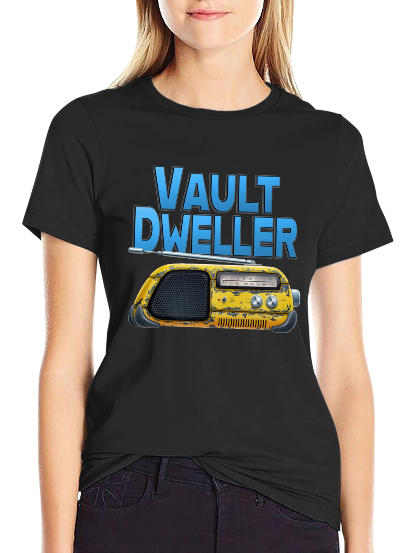 Black Vault Dweller Radio T-Shirt - Black Cotton Tee view 2