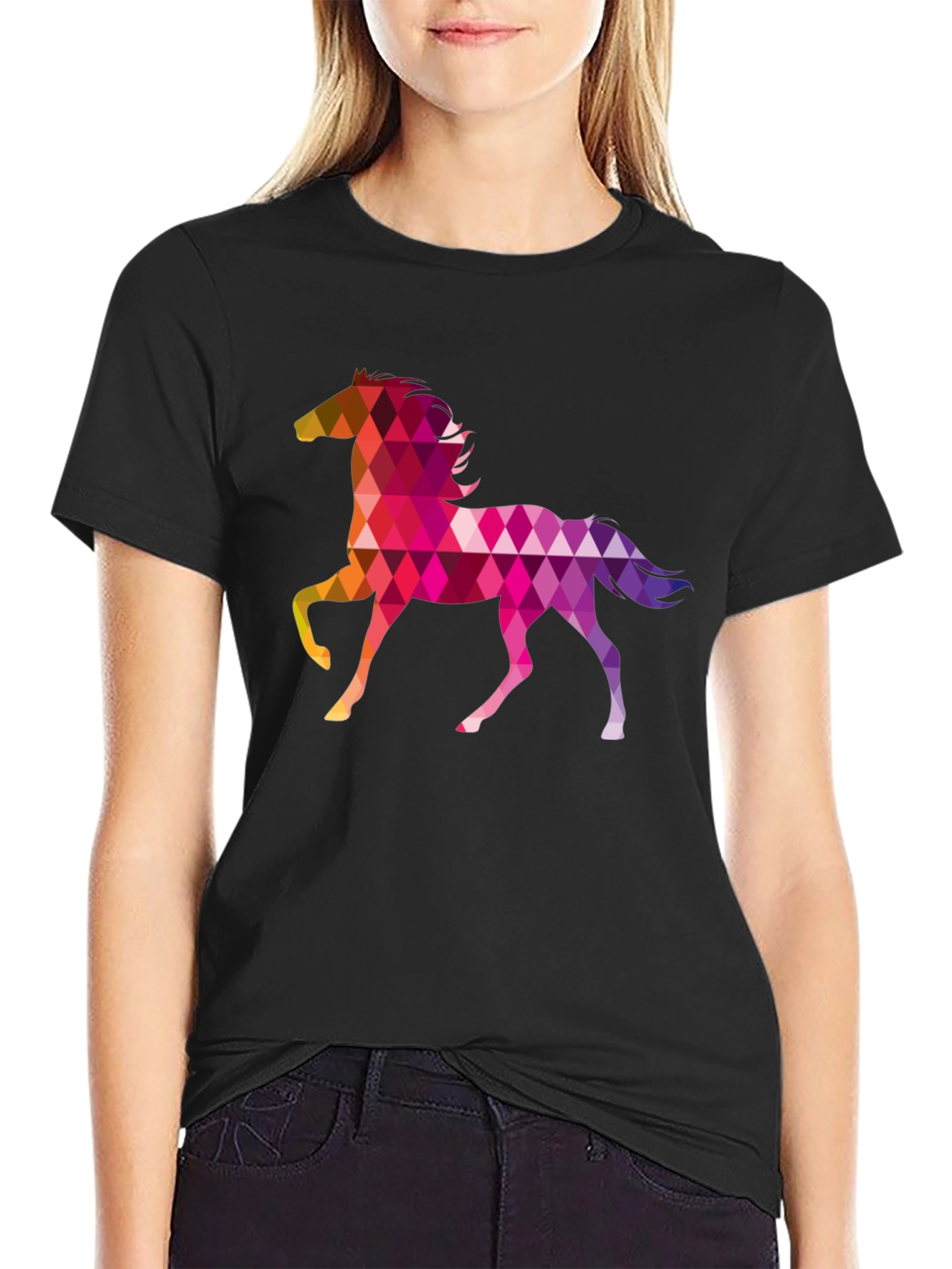 Black Geometric Horse T-Shirt view 2