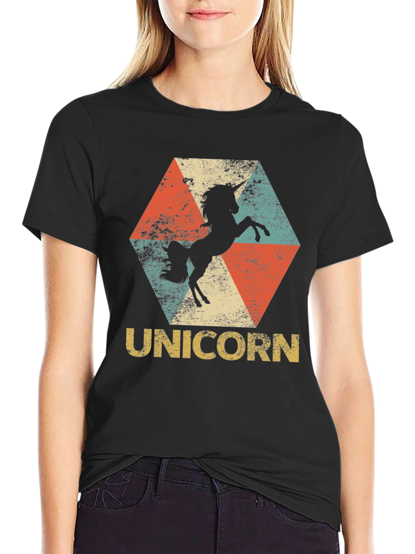 Black Retro Unicorn Graphic Tee view 2