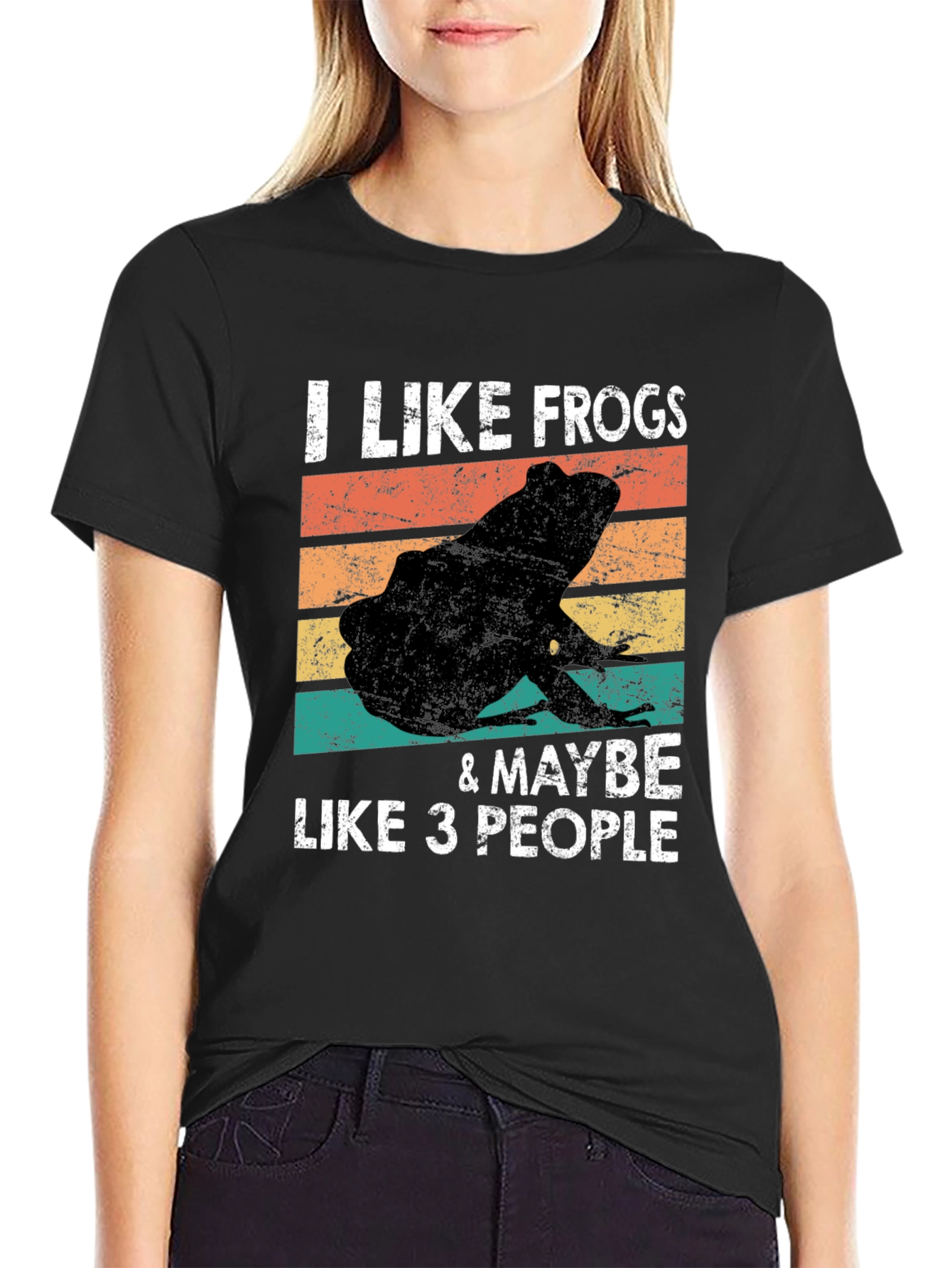 Black I Like Frogs & Maybe Like 3 People T-Shirt view 2