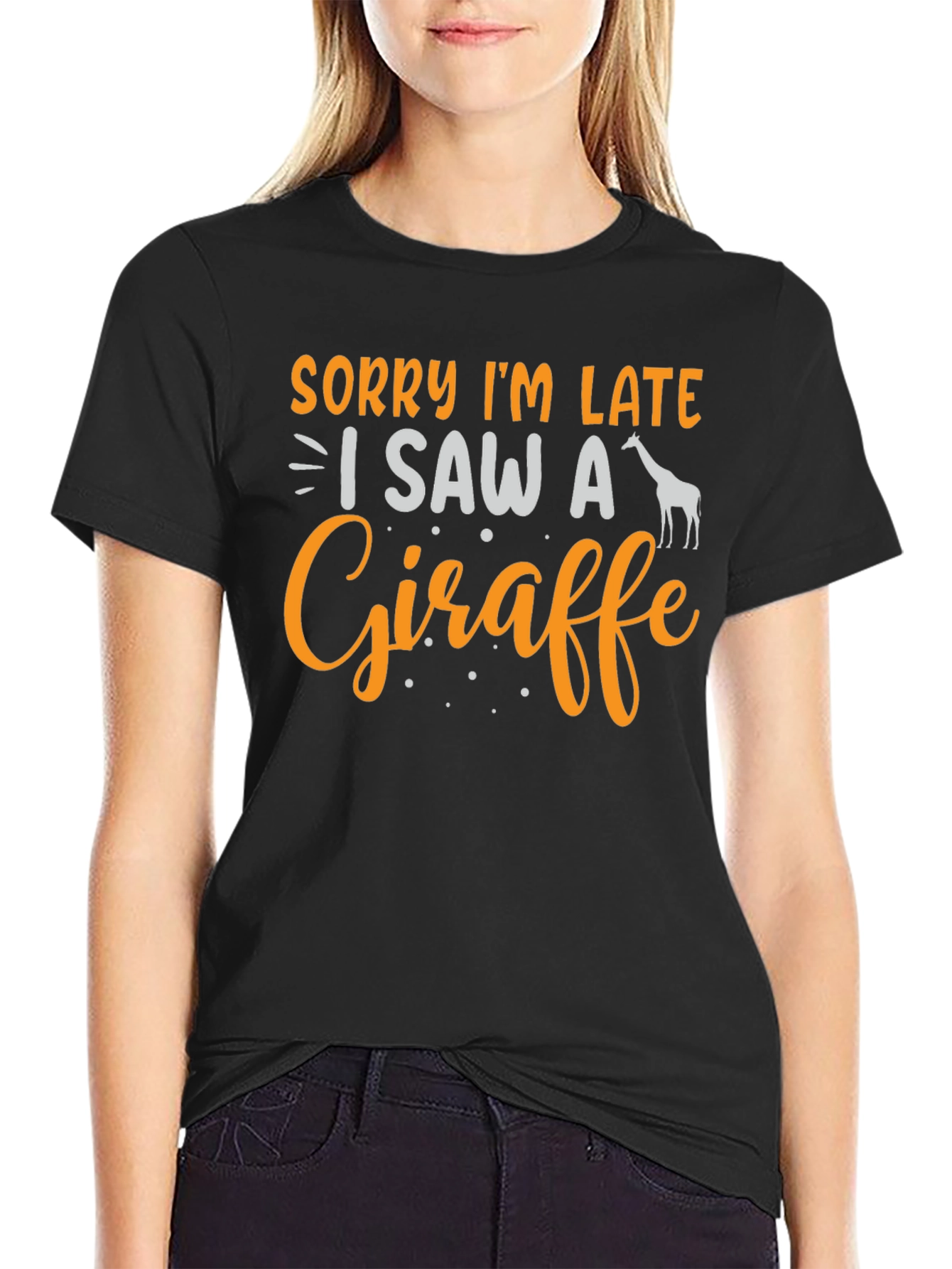 Black Sorry I'm Late Giraffe Graphic Tee view 2