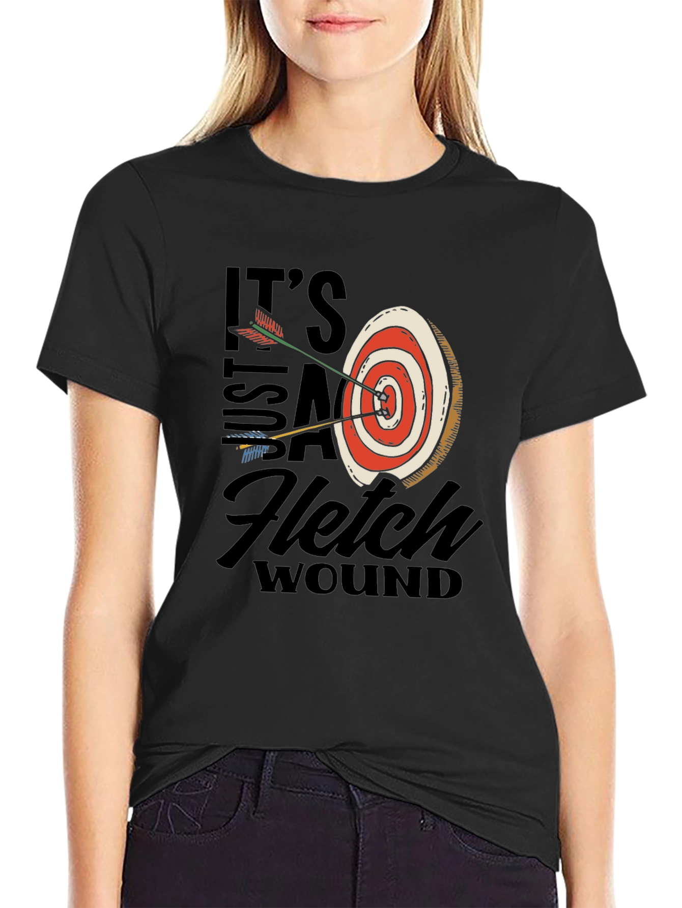 Black Archery Target T-Shirt: Just a Fletch Wound view 2