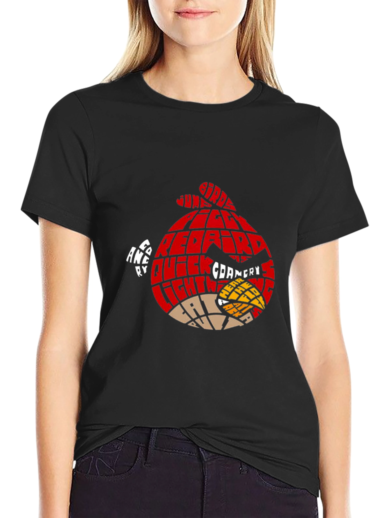 Angry Birds Red Bird Word Art T-Shirt - Black - 2