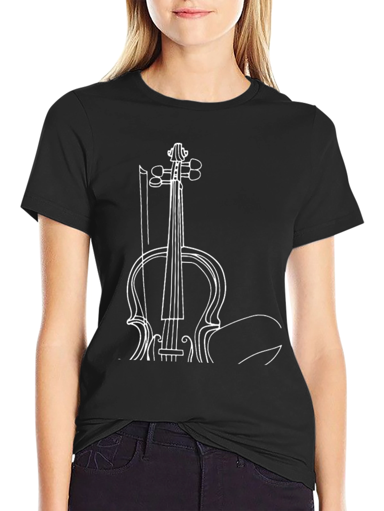 Black Musician's Black T-Shirt with Violin Print view 2