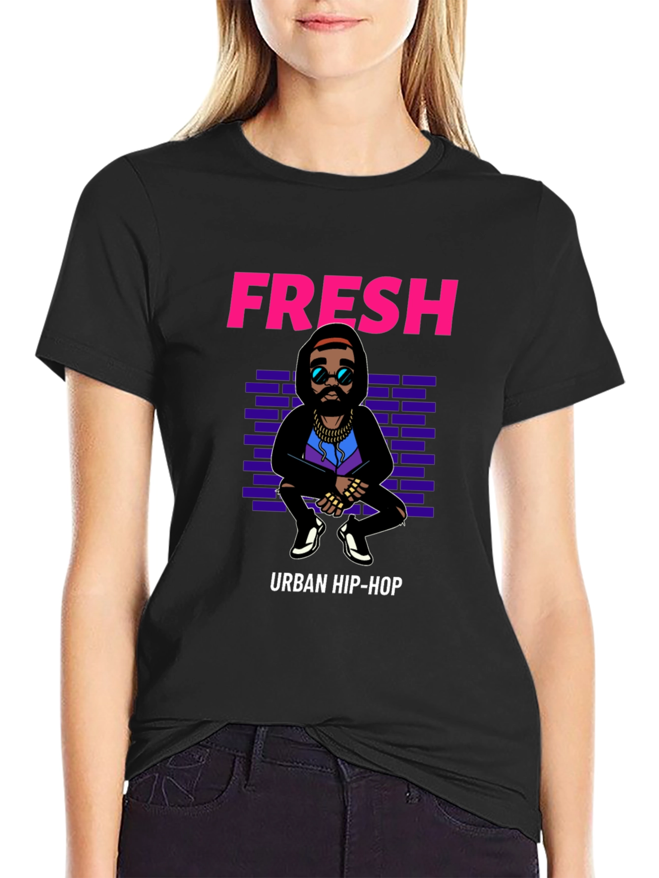 Black Fresh Urban Hip-Hop Graphic Tee view 2