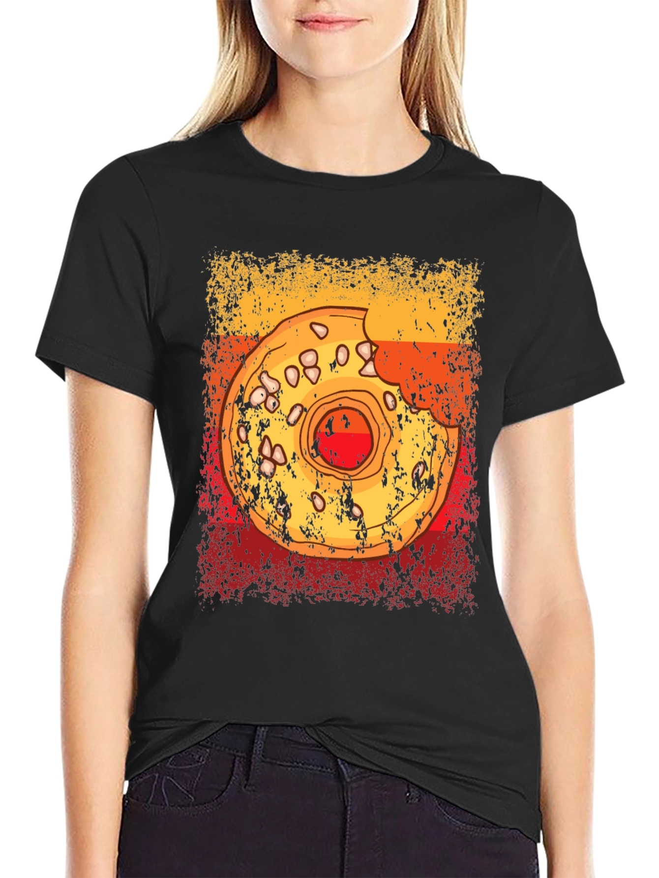 Black Distressed Donut Graphic T-Shirt - Casual Comfort view 2