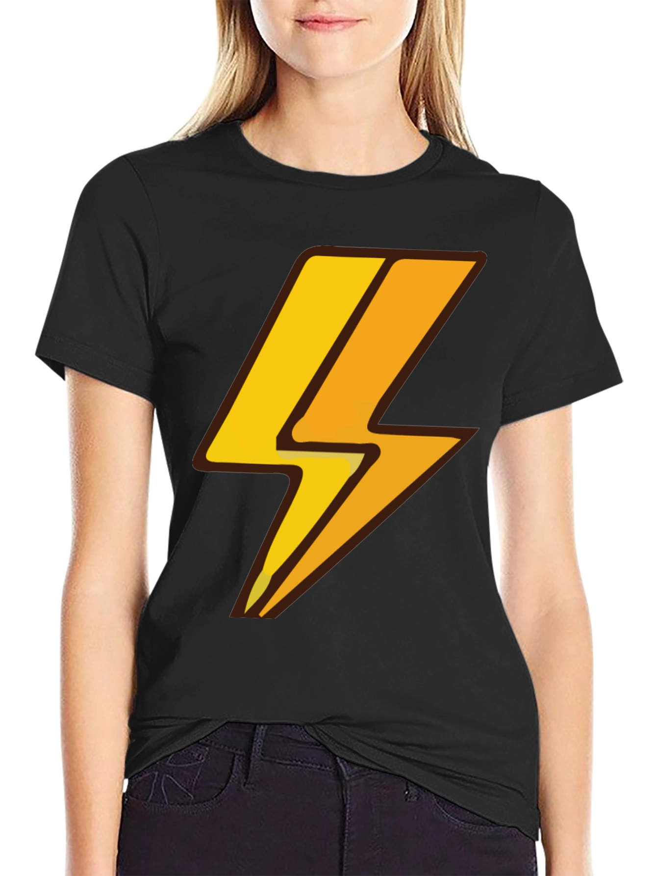 Black Lightning Bolt Graphic Tee - Black Cotton T-Shirt view 2