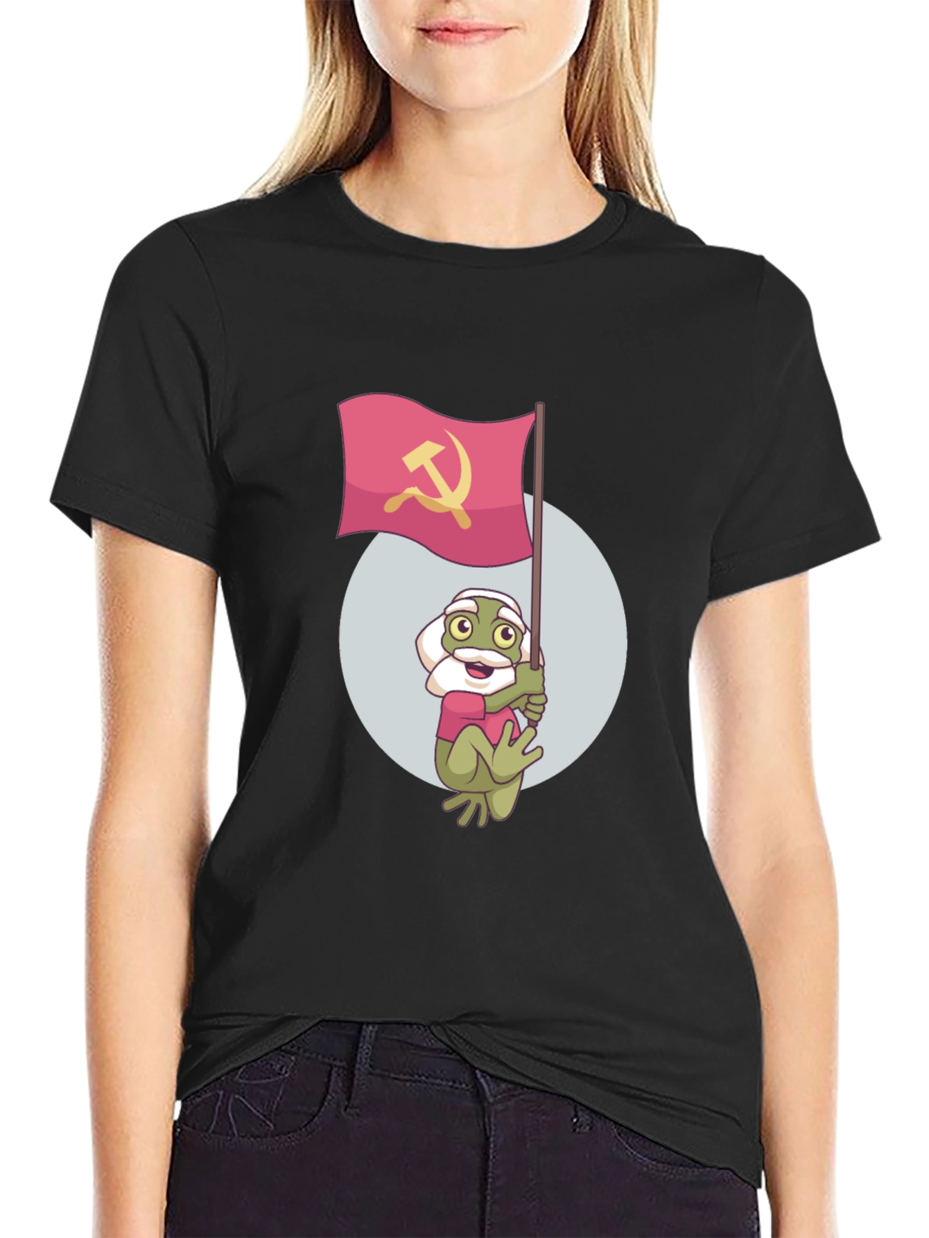 Black Frog Waving Hammer & Sickle Flag T-Shirt view 2