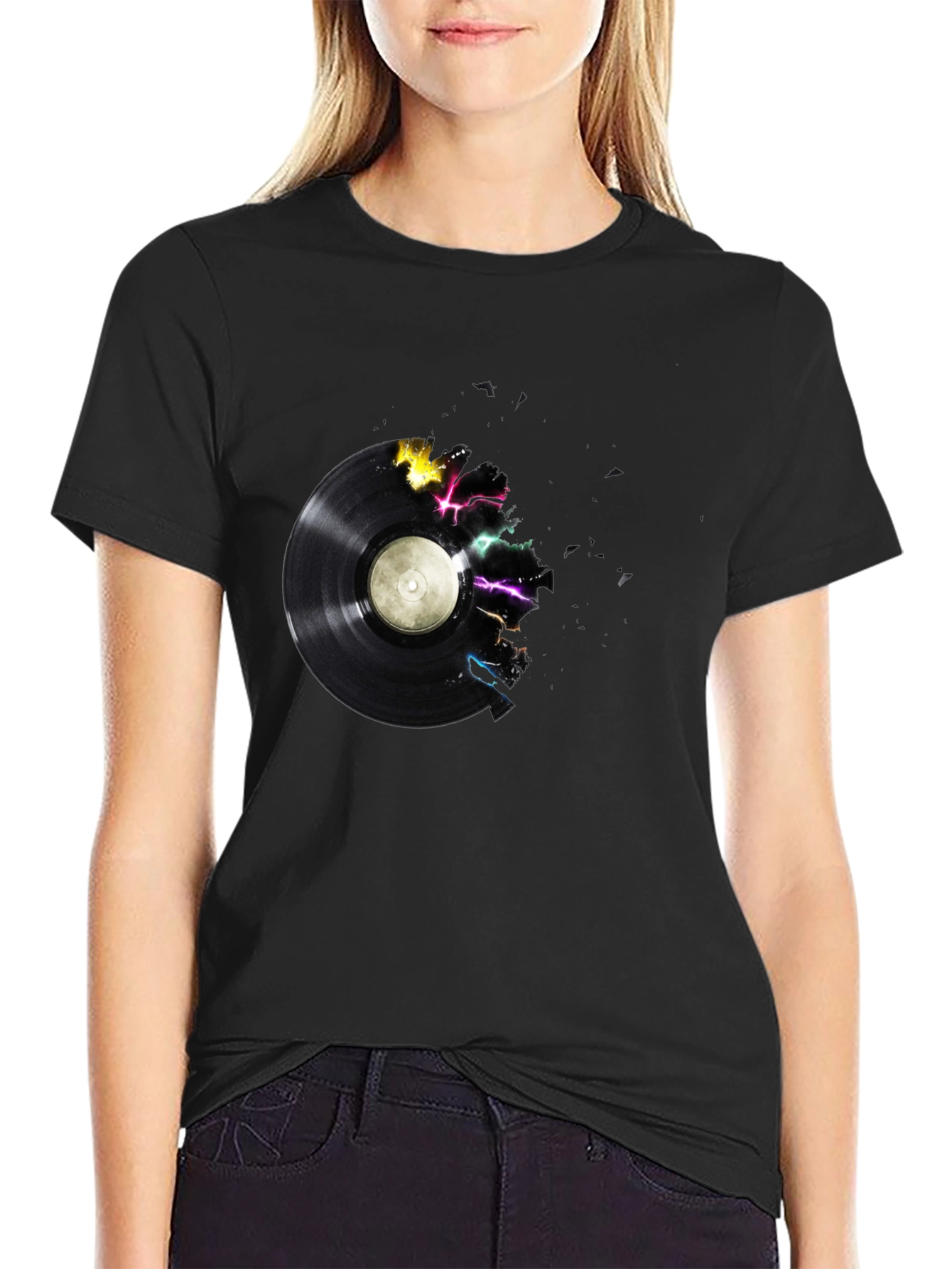 Black Vinyl Record Graphic Tee - Black view 2