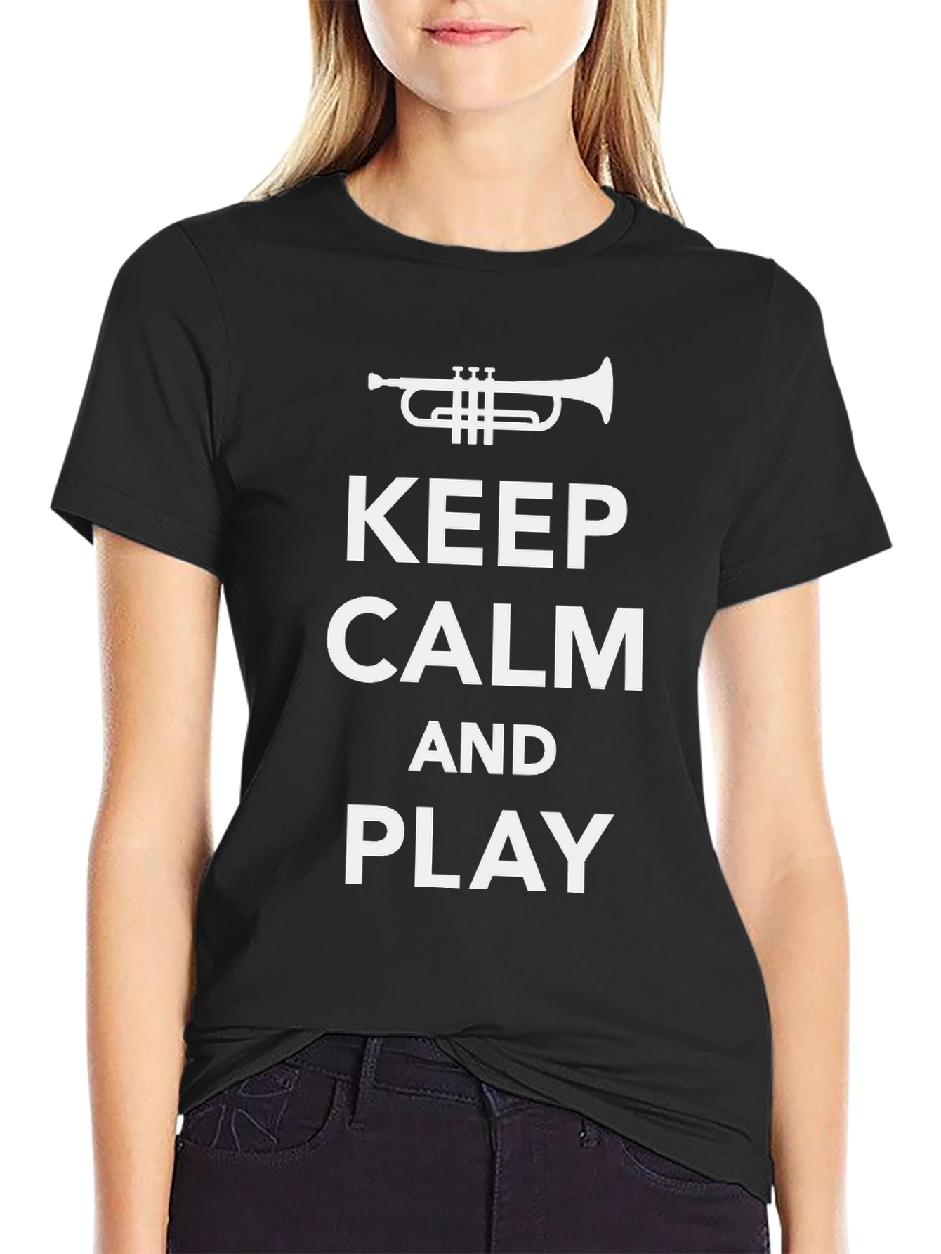 Black Keep Calm and Play Trumpet T-Shirt view 2