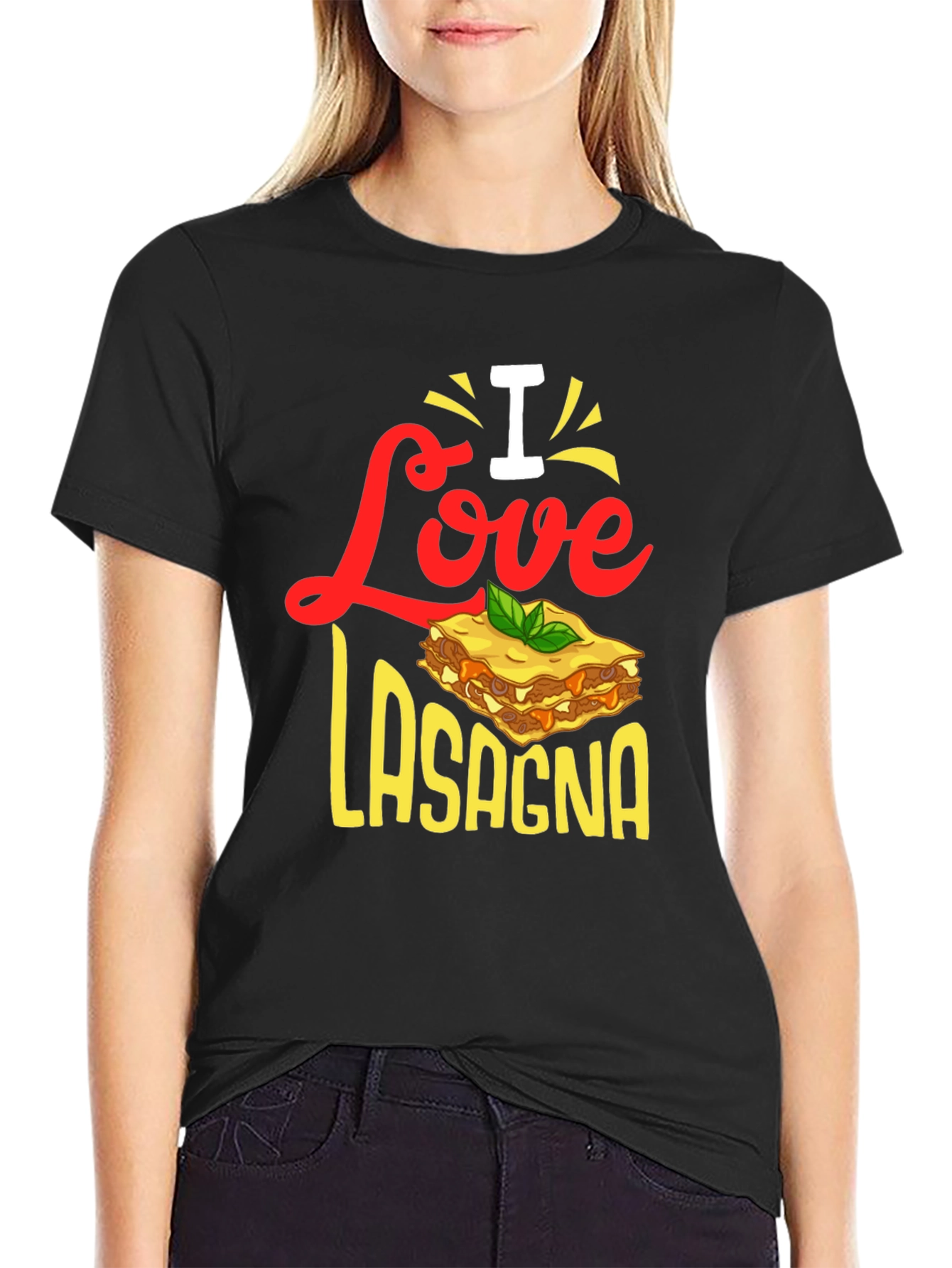 Black I Love Lasagna T-Shirt - Foodie Apparel view 2