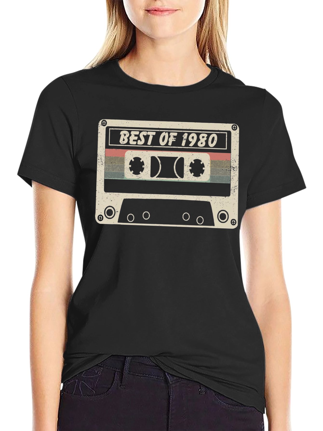 Black Best of 1980 Cassette Tape T-Shirt - Retro Style view 2