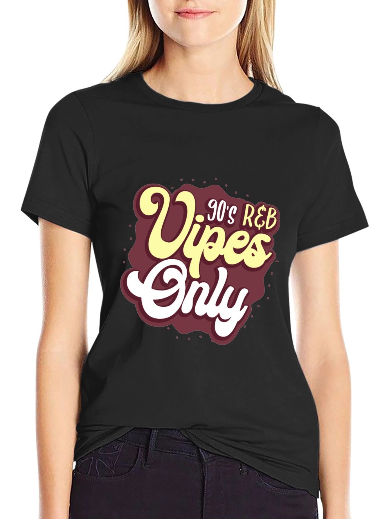 Black 90's R&B Vibes Only T-Shirt view 2