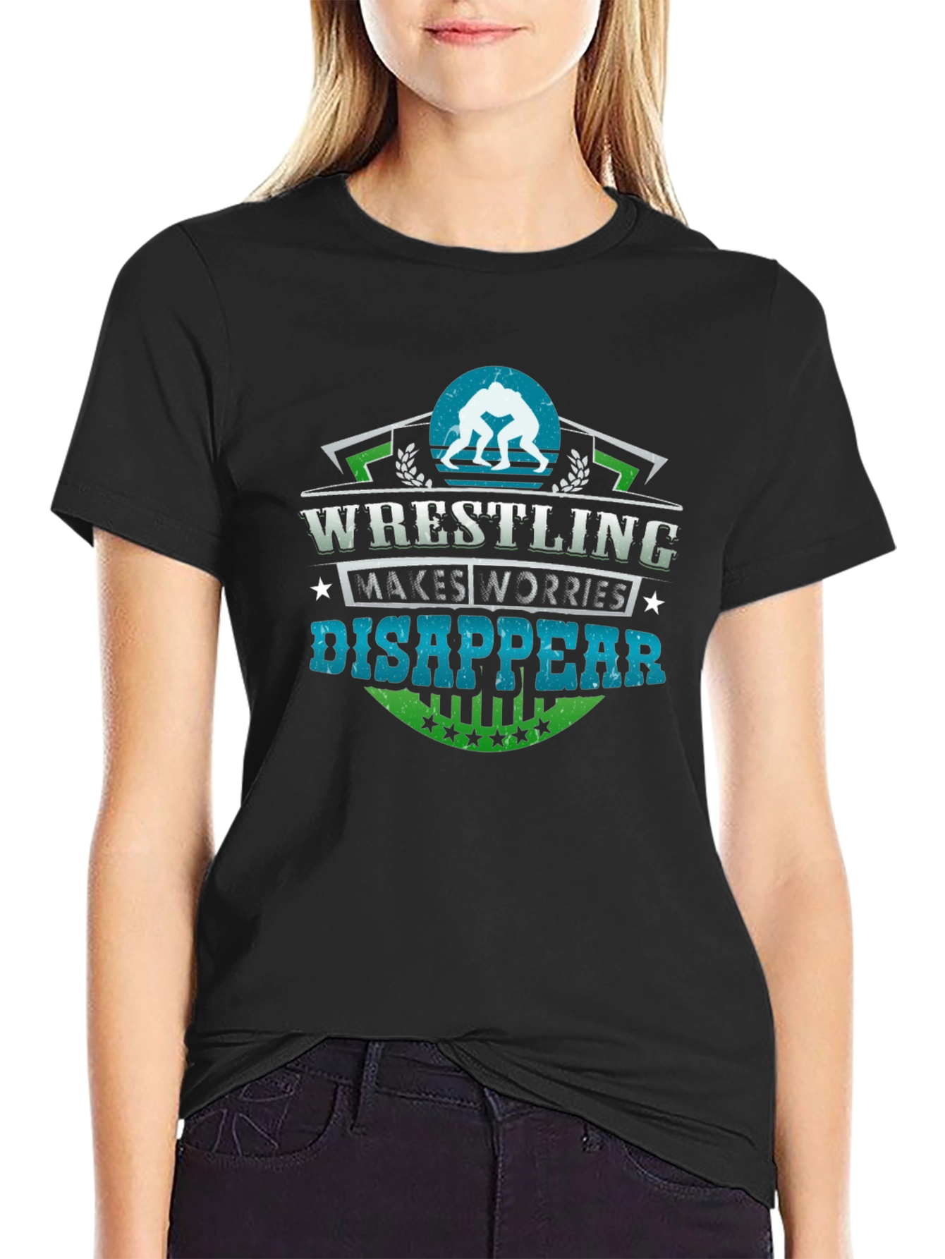 Wrestling Makes Worries Disappear Black T-Shirt - 2