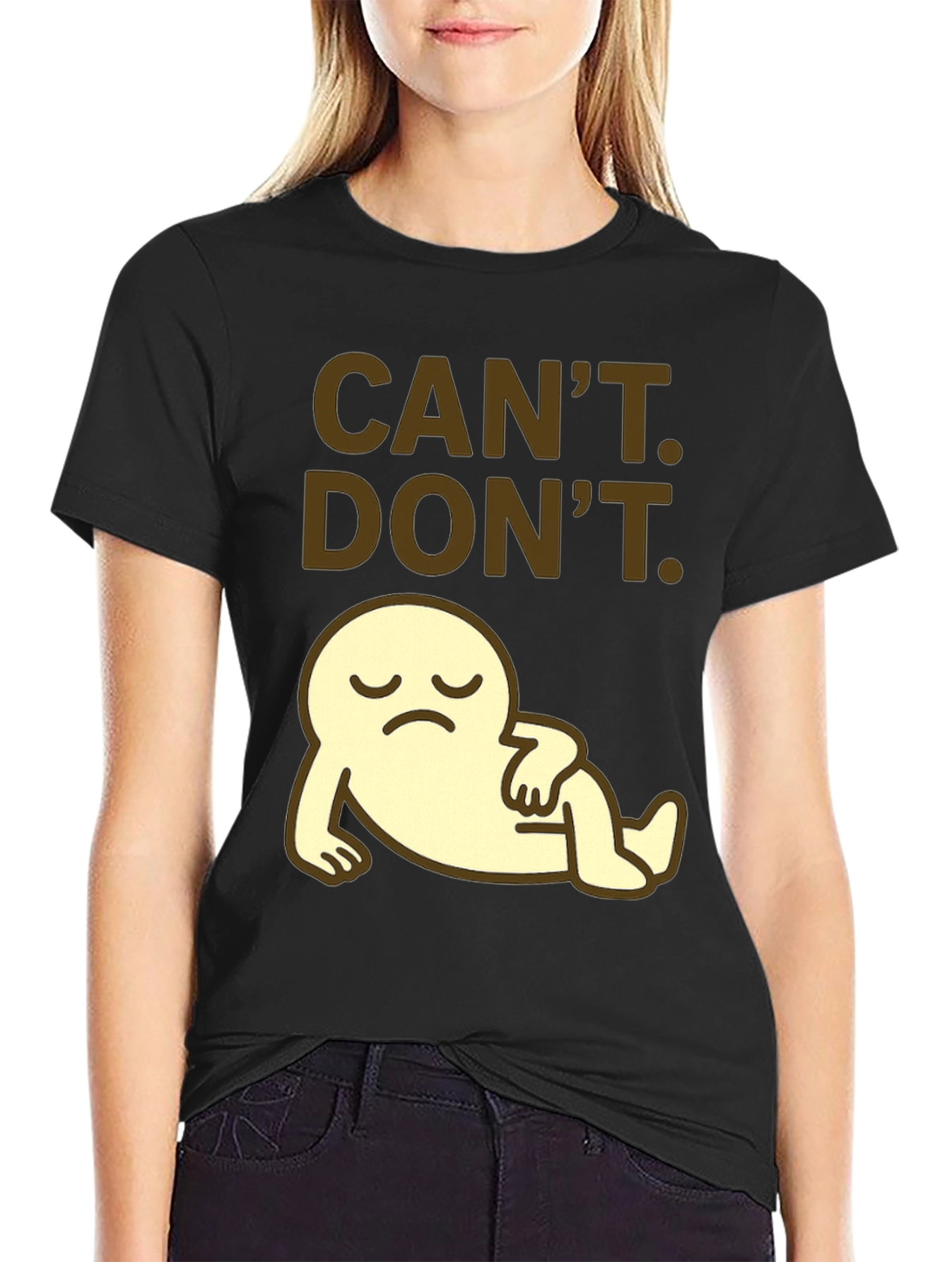 Black Can't. Don't. Graphic T-Shirt - Lazy Cartoon view 2