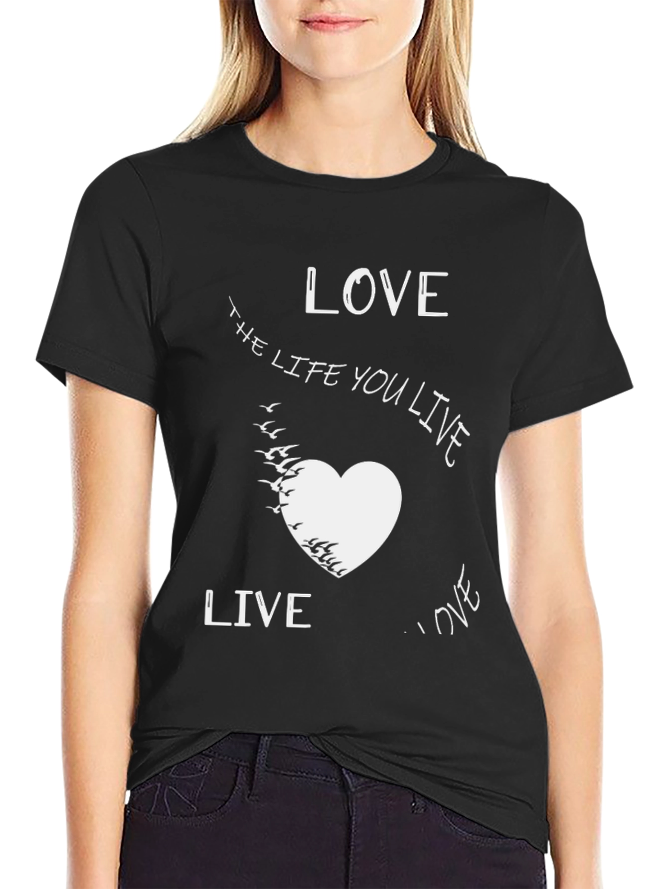 Black Love the Life You Live Graphic Tee - Black Cotton view 2
