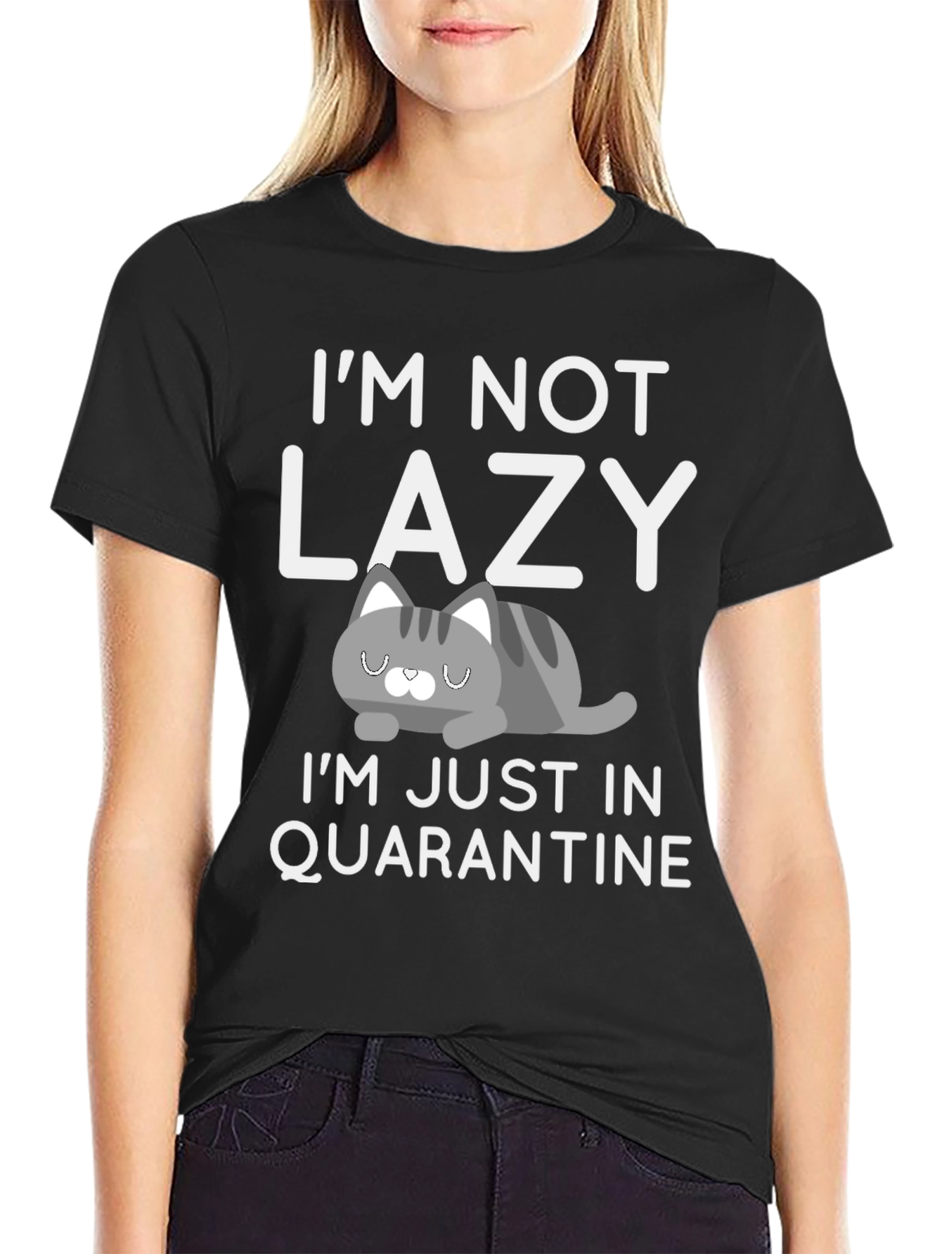 Black I'm Not Lazy Quarantine Tee view 2