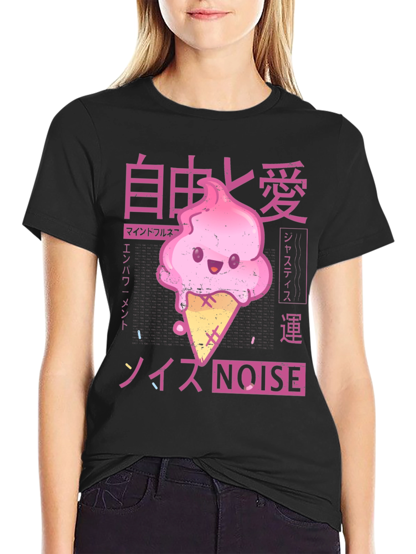 Black Kawaii Ice Cream Anime Graphic T-Shirt view 2