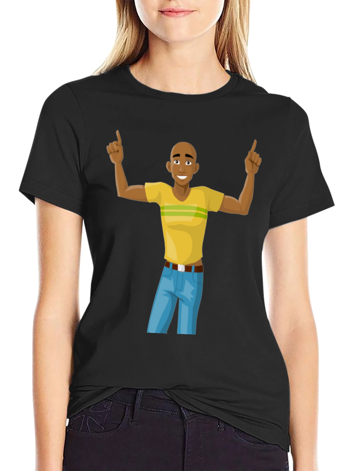 Black Cartoon Man Graphic T-Shirt - Black Cotton Tee view 2