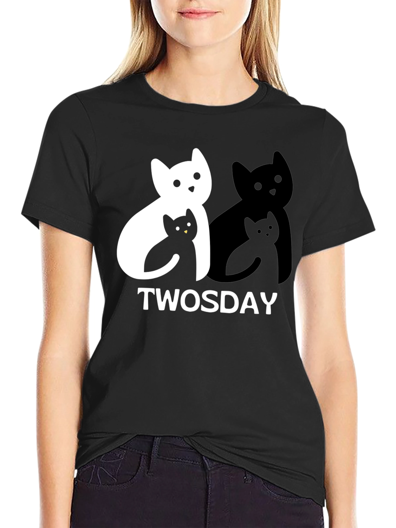 Black Twosday Cat T-Shirt - Black Graphic Tee view 2