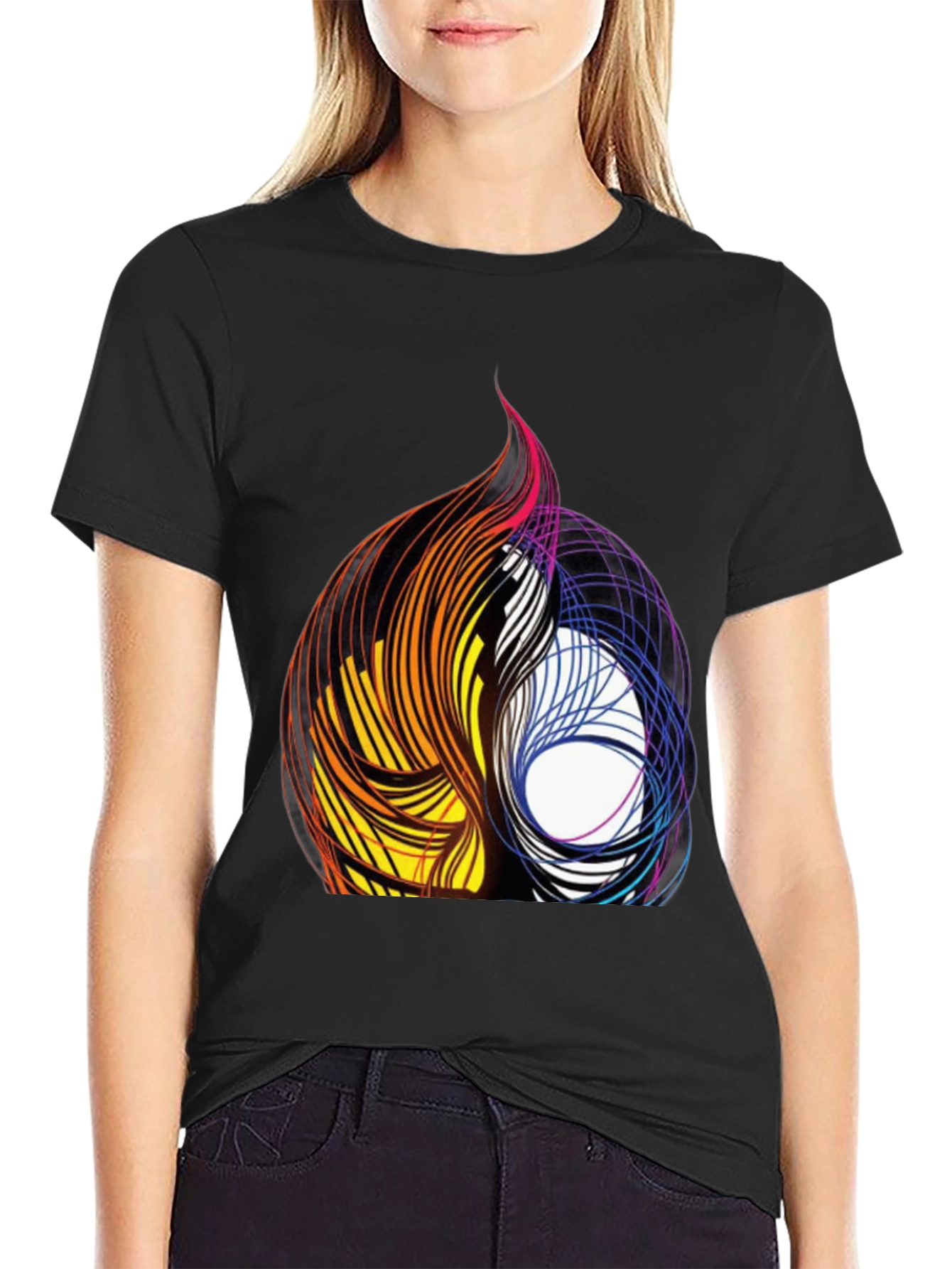 Black Abstract Swirl Graphic Black Tee view 2