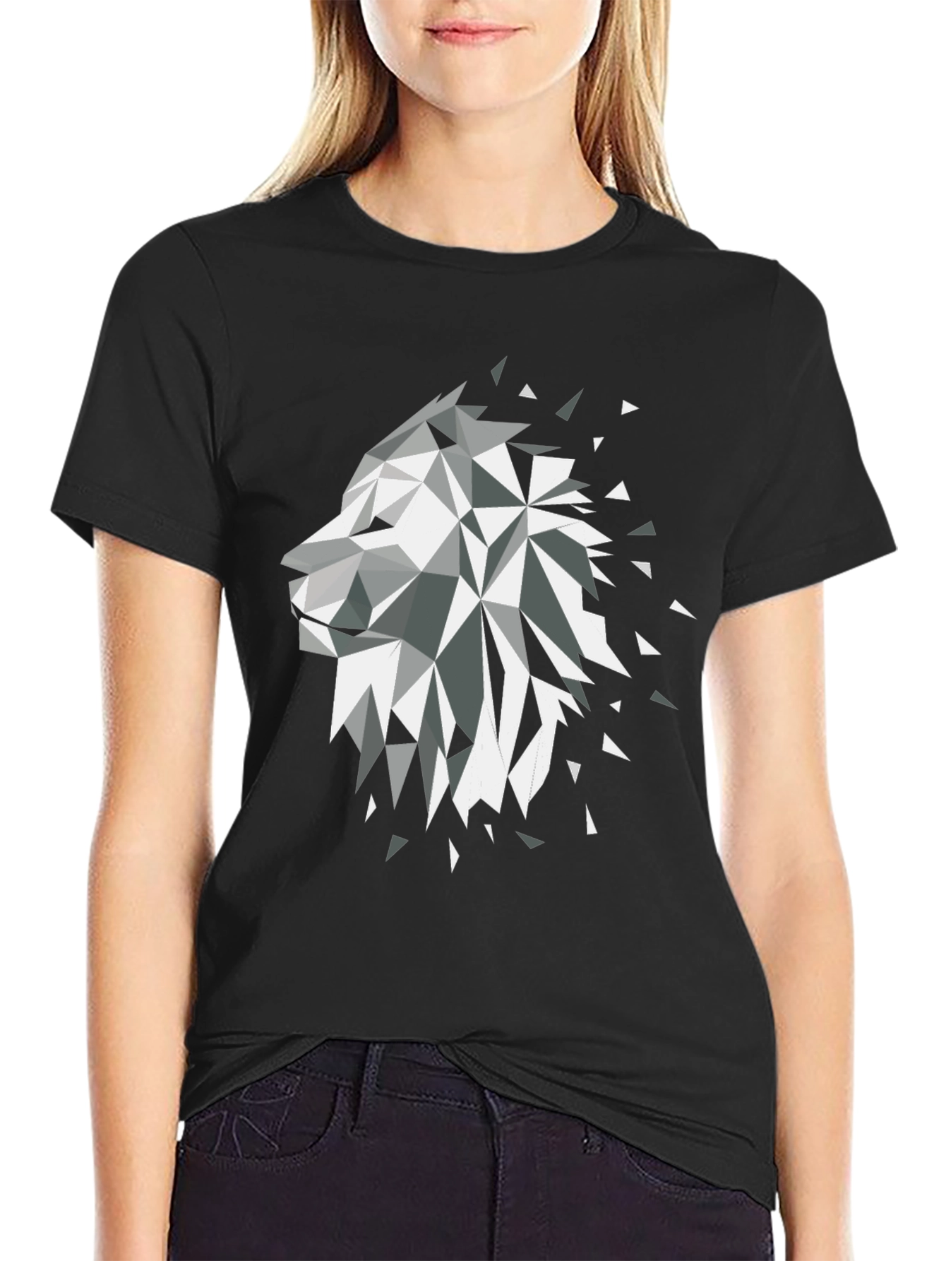 Black Geometric Lion Black Graphic Tee view 2