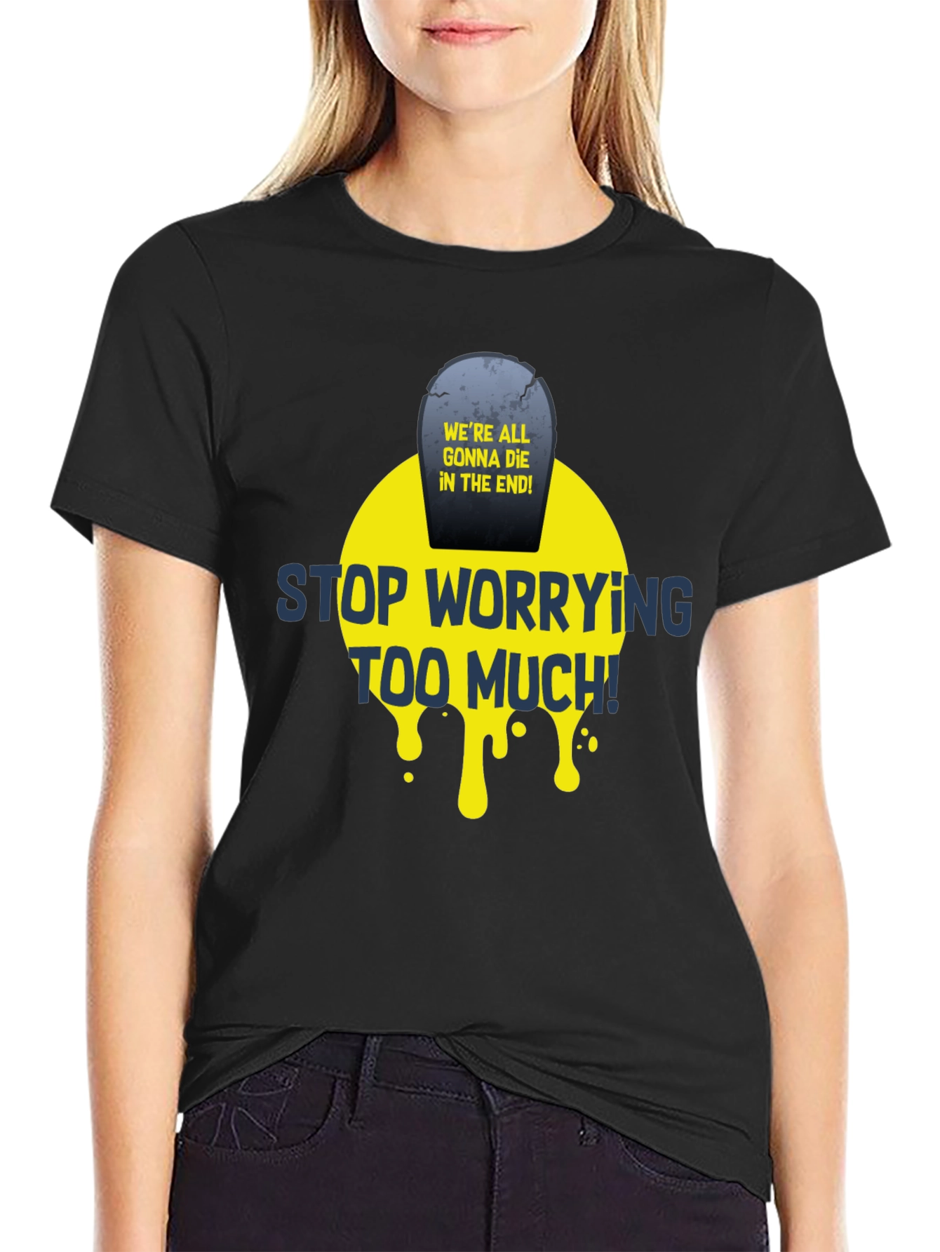Black Stop Worrying T-Shirt - Funny Graphic Tee view 2