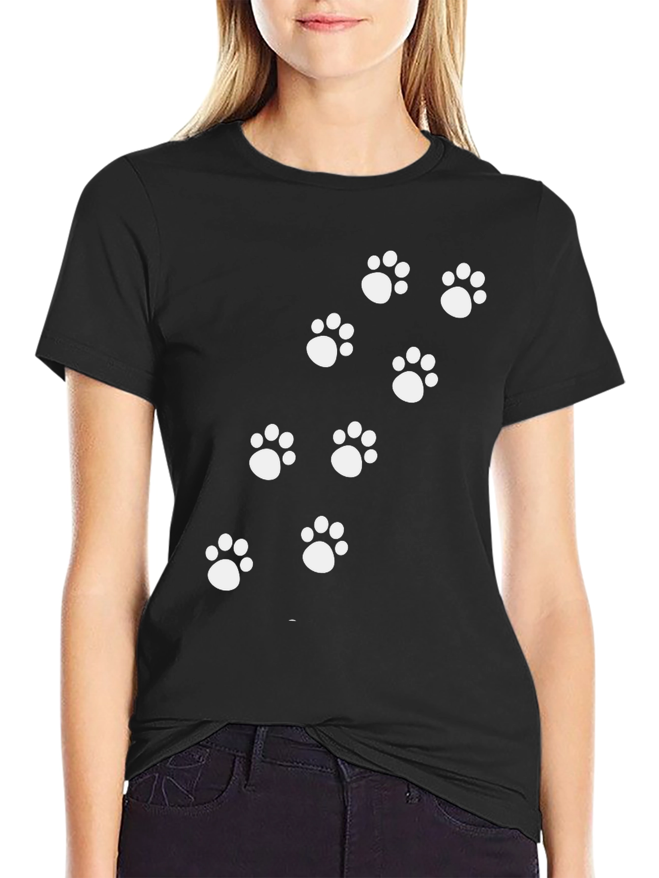 Black Black Paw Print T-Shirt - Casual Style view 2
