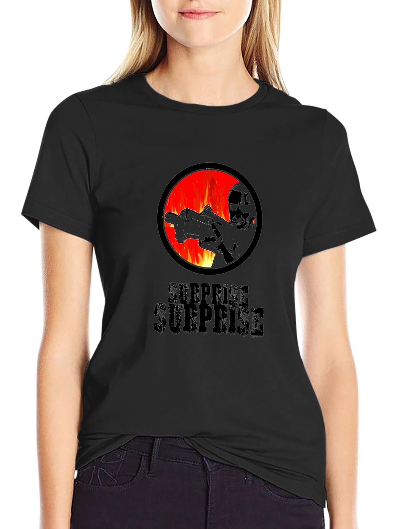 Black Surprise Graphic Tee - Black Cotton Crew Neck view 2