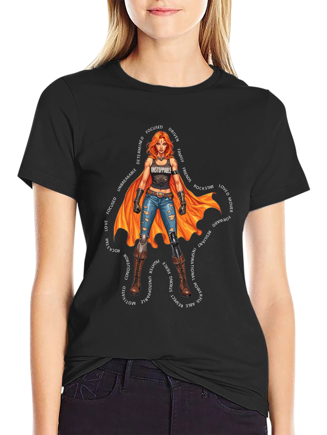 Black Unstoppable Woman Graphic T-Shirt view 2