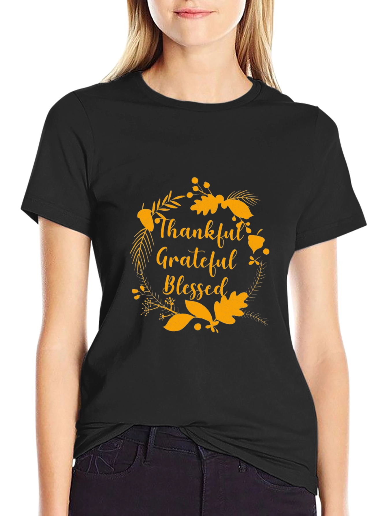Black Thankful Grateful Blessed T-Shirt view 2