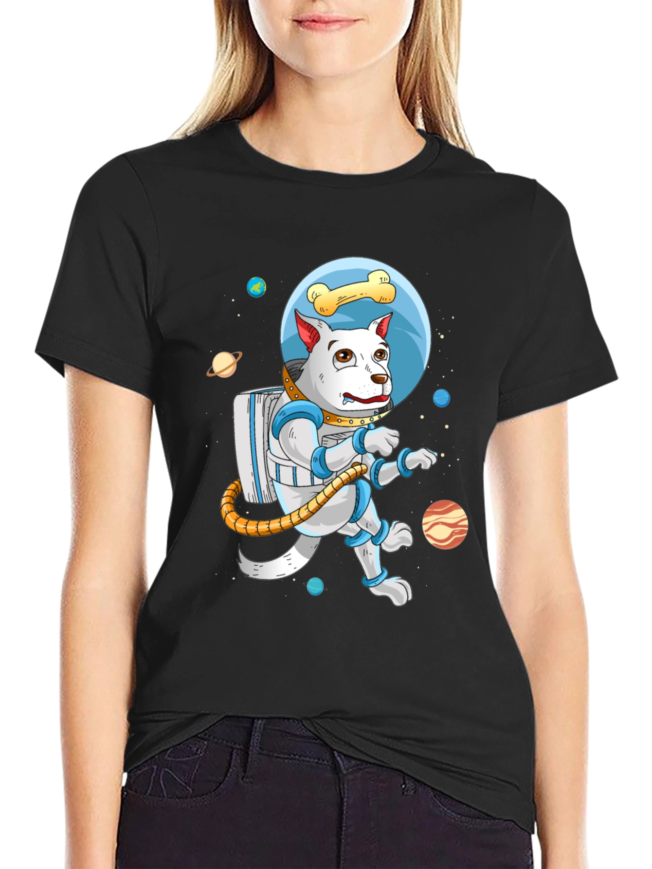 Black Dog Astronaut T-Shirt - Space Pup Tee view 2