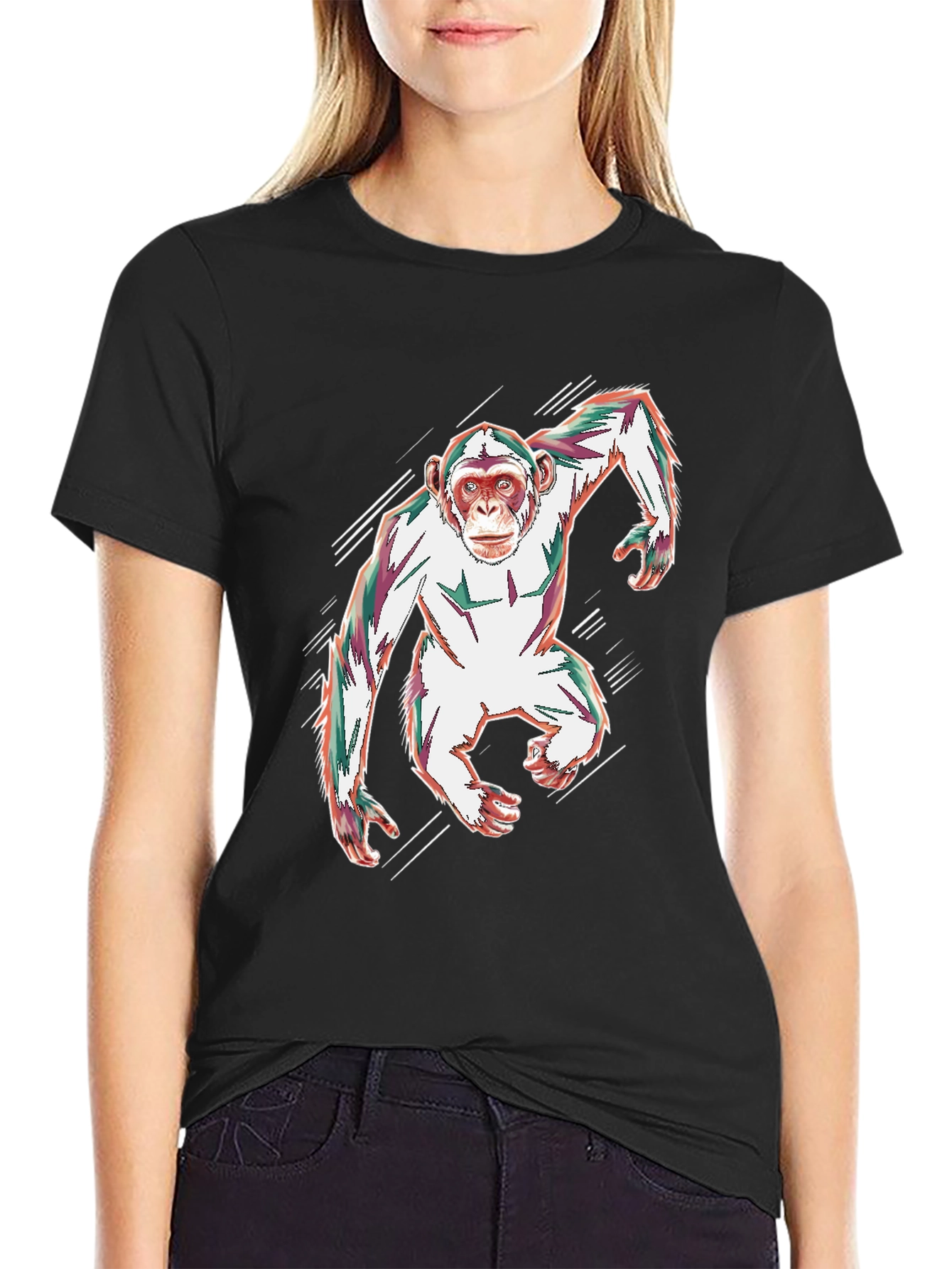 Black Abstract Monkey Graphic Black T-Shirt view 2