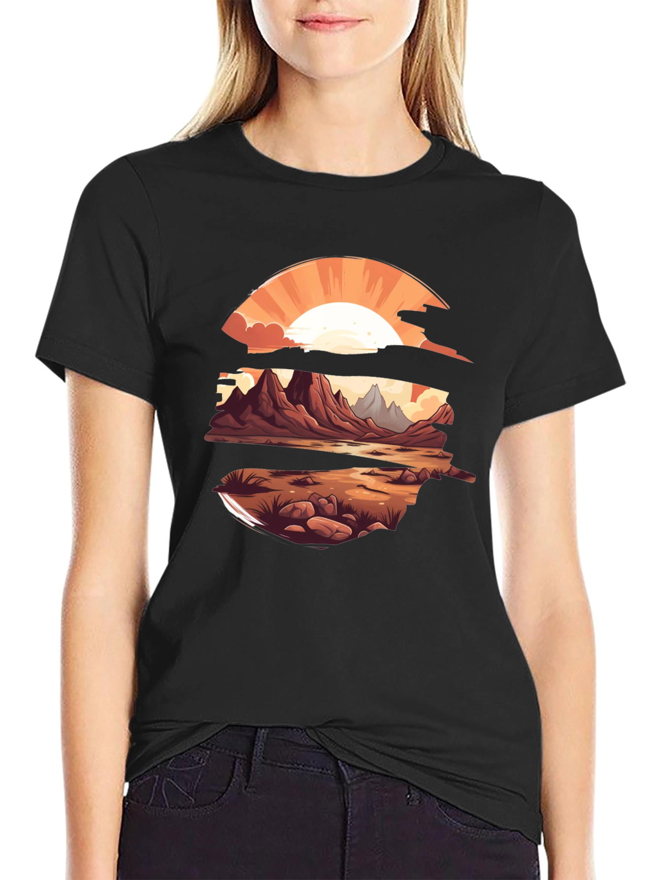 Black Sunset Landscape Graphic Tee - Stylish Comfort view 2