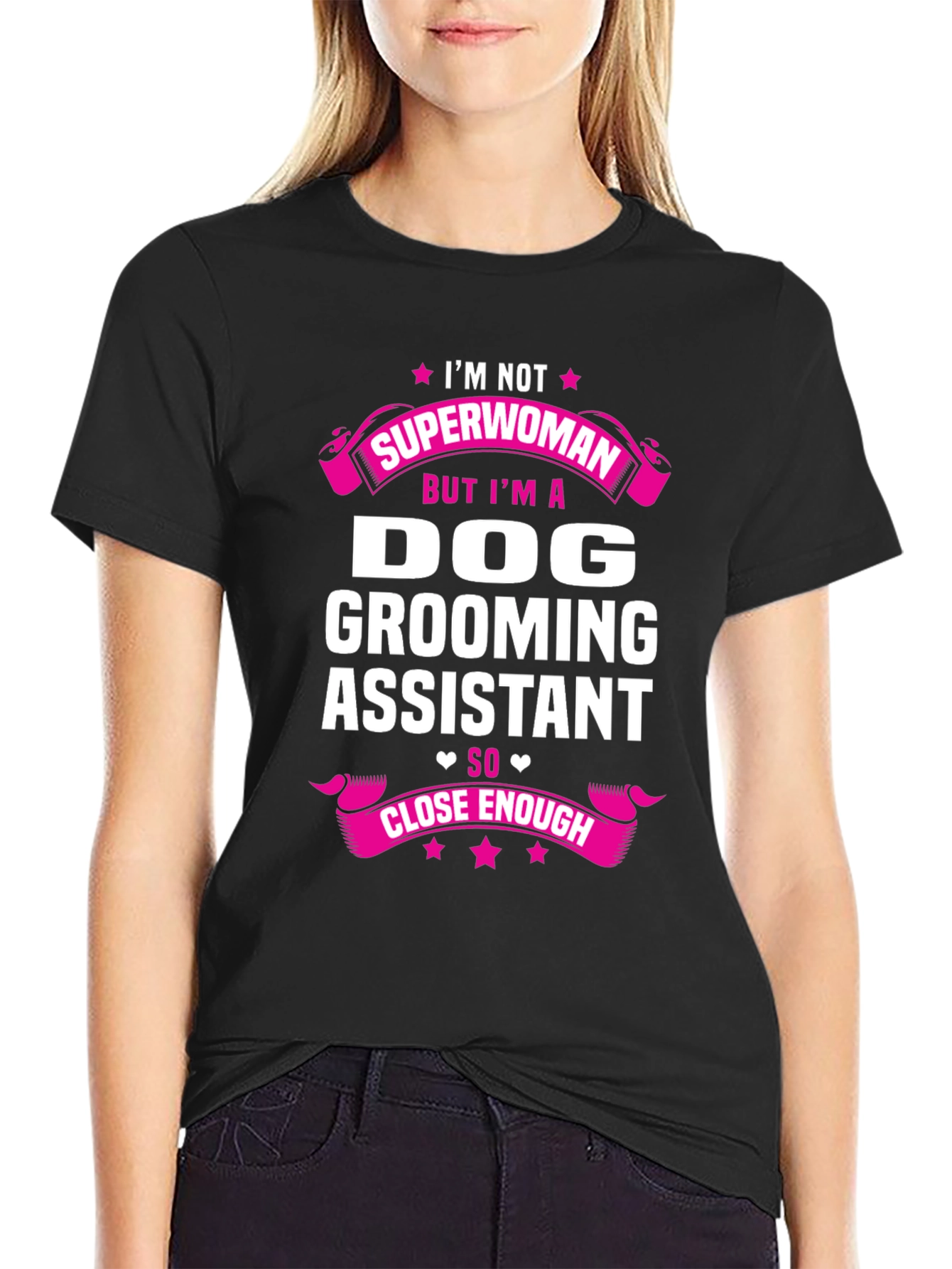 Black Dog Grooming Assistant T-Shirt - Superwoman Funny Tee view 2