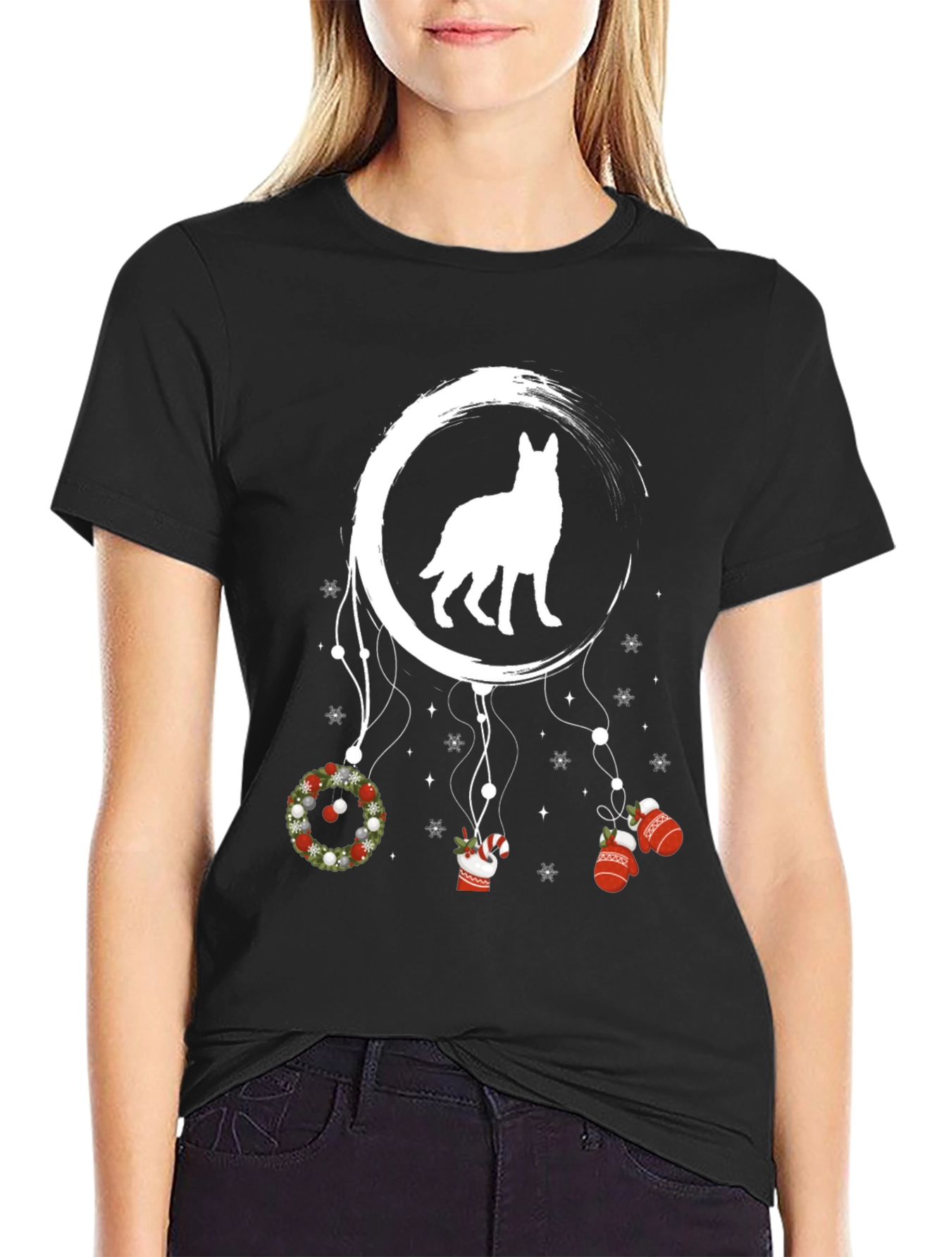 Black Dog Dreamcatcher Christmas T-Shirt view 2