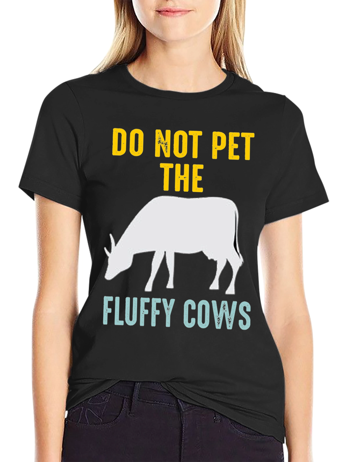 Black Do Not Pet The Fluffy Cows Graphic Tee view 2