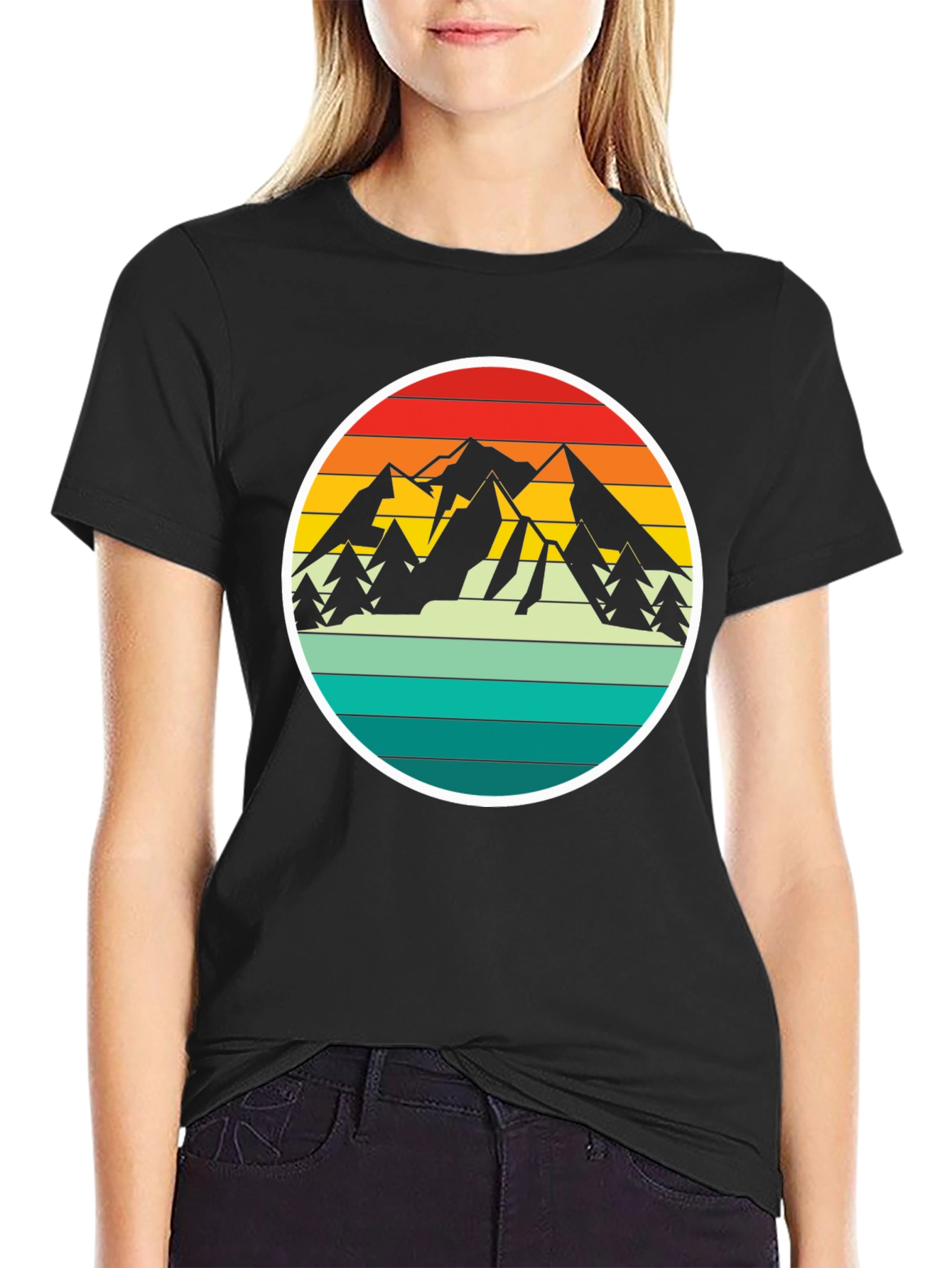 Black Retro Mountain Adventure T-Shirt - Black view 2